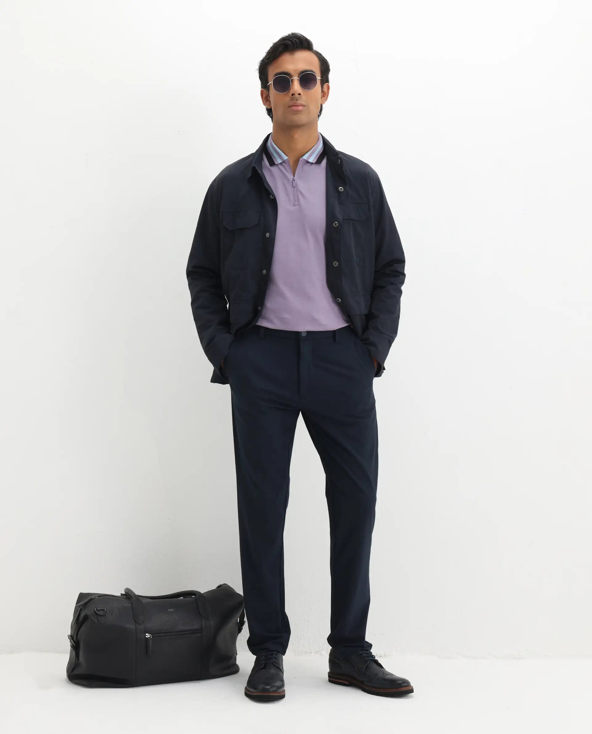 Rare Rabbit Men's Zyte Dusky Purple Cotton Plain Regular Fit Half Sleeve Polo