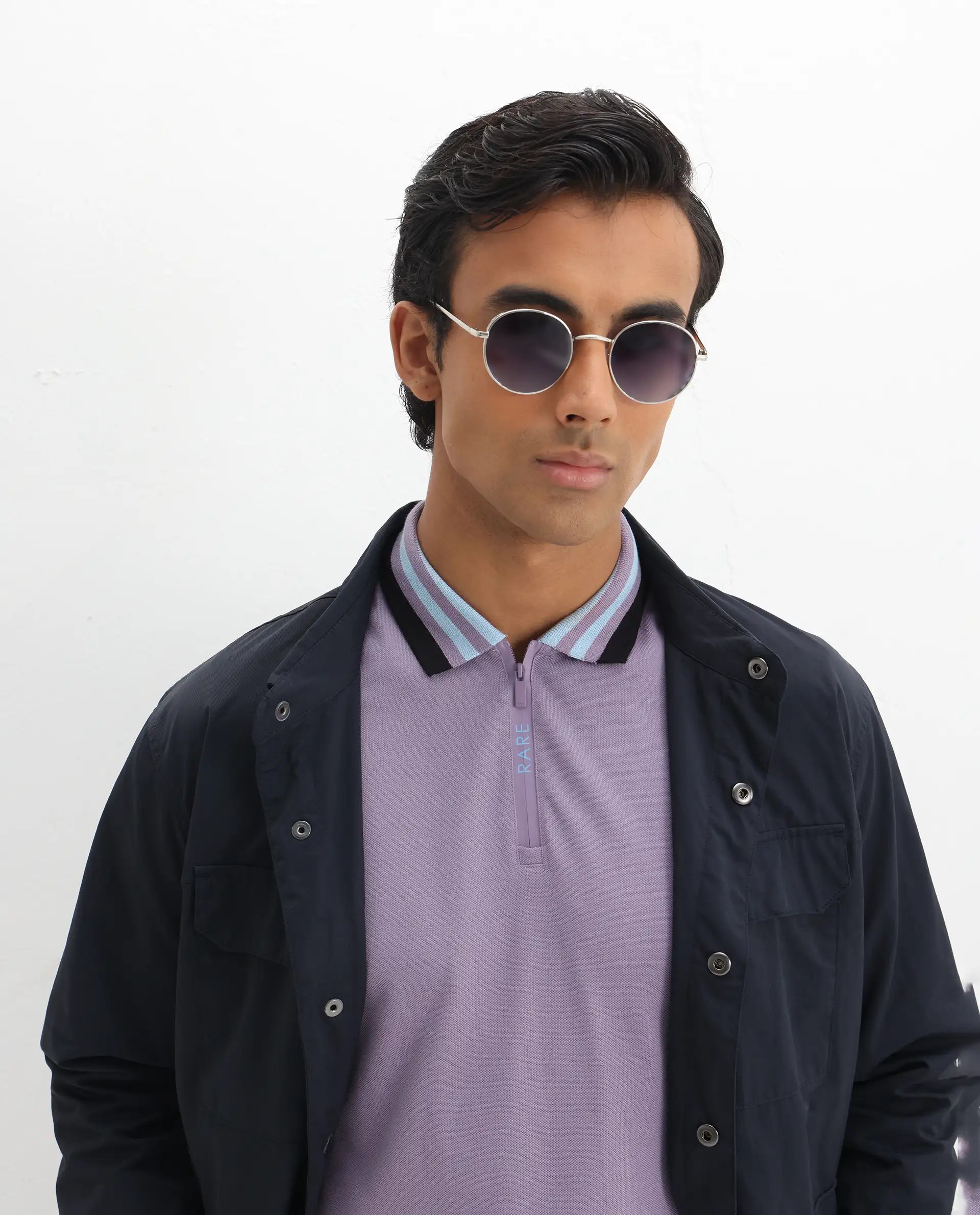 Rare Rabbit Men's Zyte Dusky Purple Cotton Plain Regular Fit Half Sleeve Polo