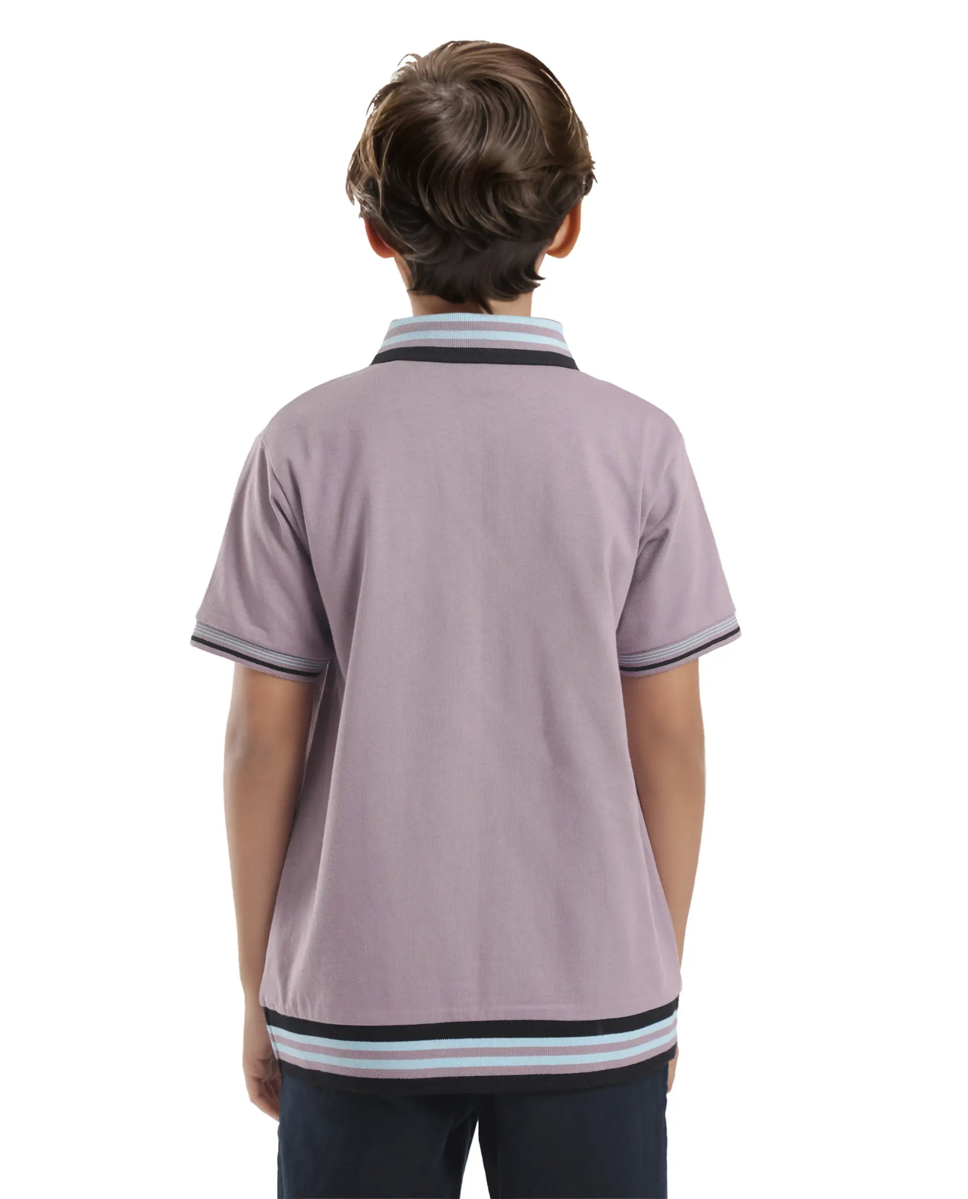 Rare Ones Kids Zyto Purple Cotton Half Sleeves Contrasting Regular Collar Zipper Closure Solid Polo
