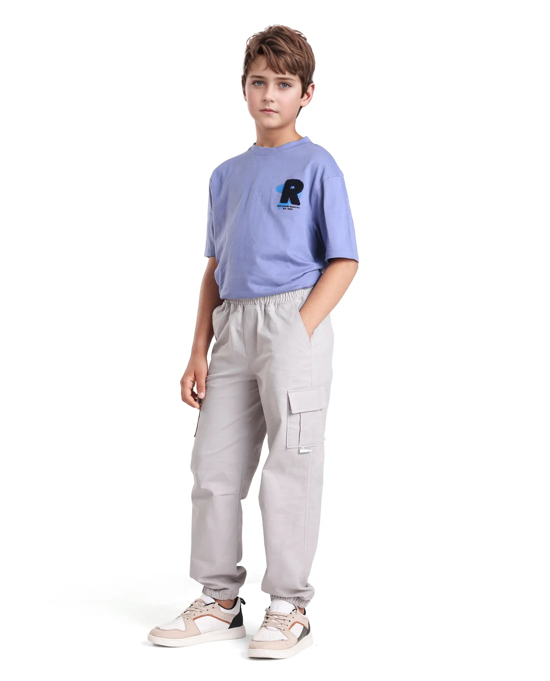 Rare Ones Kids Zash Grey Cotton Solid Button And Zip Closure Regular Fit Trouser