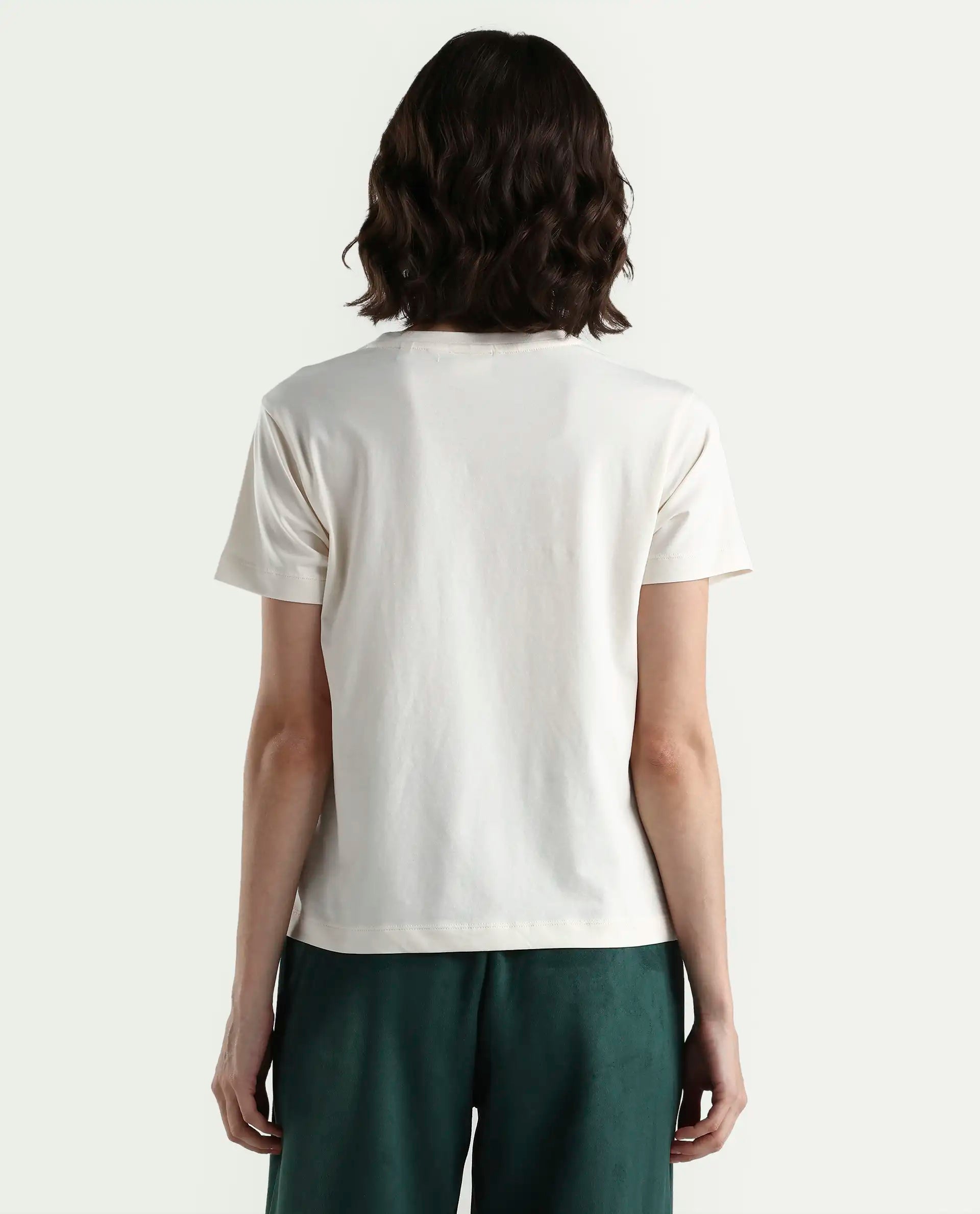 Rareism Women's Zorn Off White Cotton Blend Half Sleeve Regular Fit Plain T-Shirt