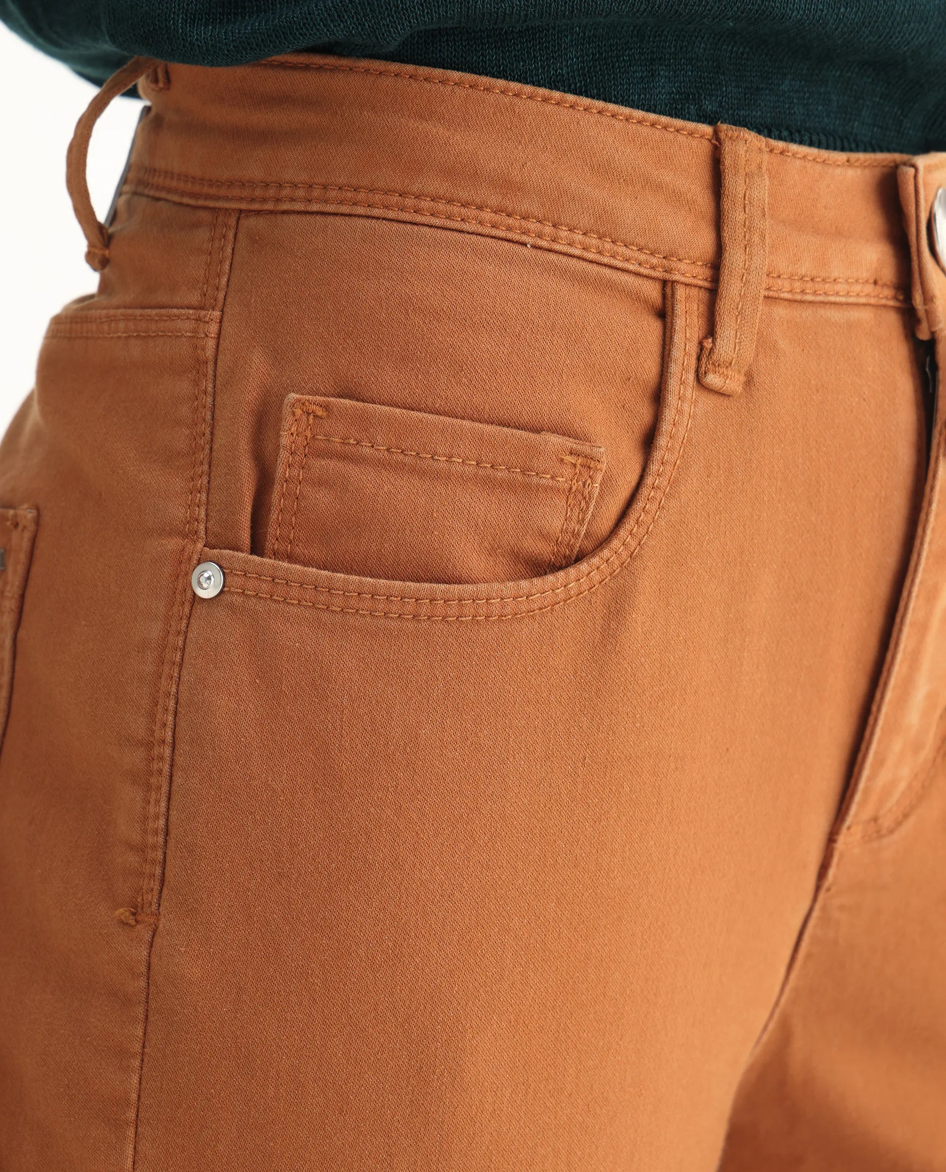 Rareism Women's Admiral Rust Cotton Blend Plain Ankle Length Regular Fit Jeans