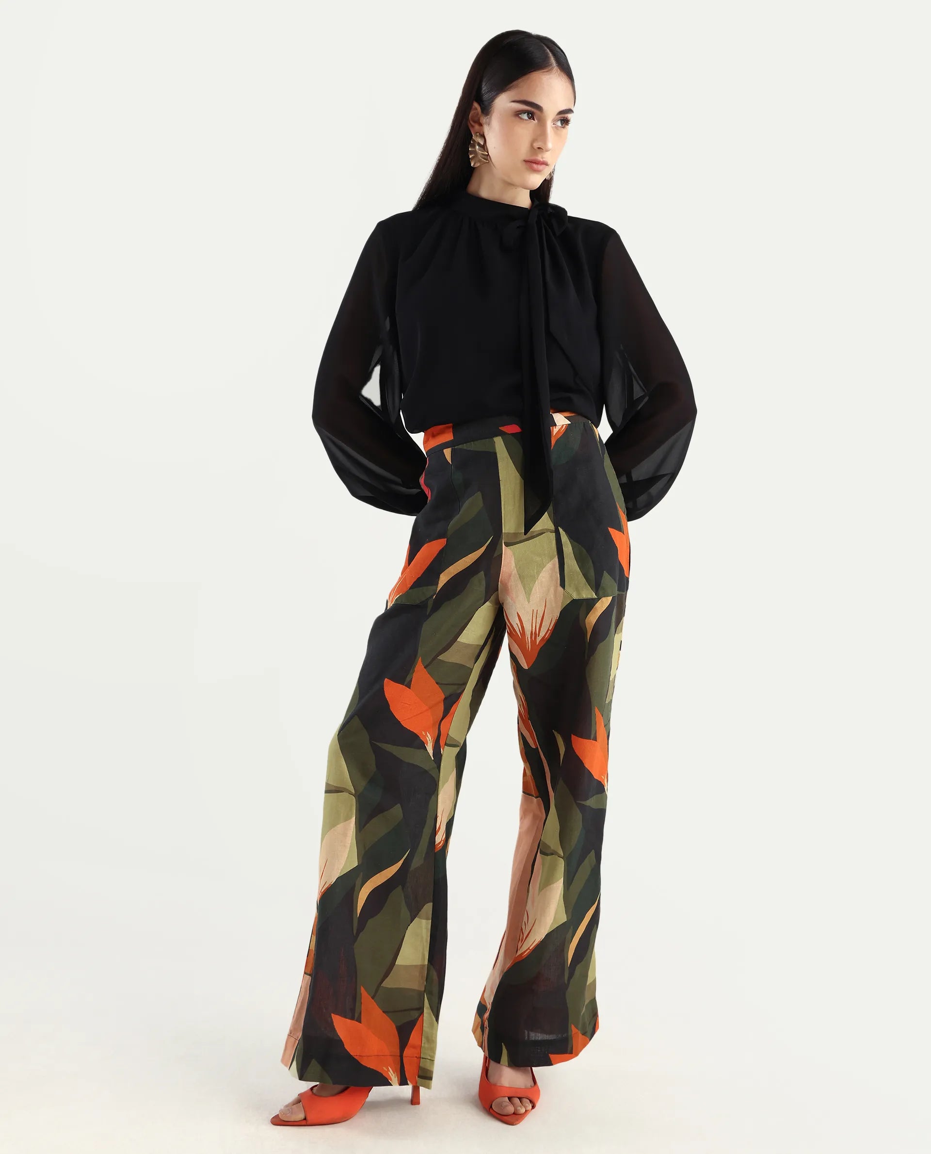 Rareism Women's Agenia-B Pastel Multi Cotton Blend Abstract Print Ankle Length Wide Trouser