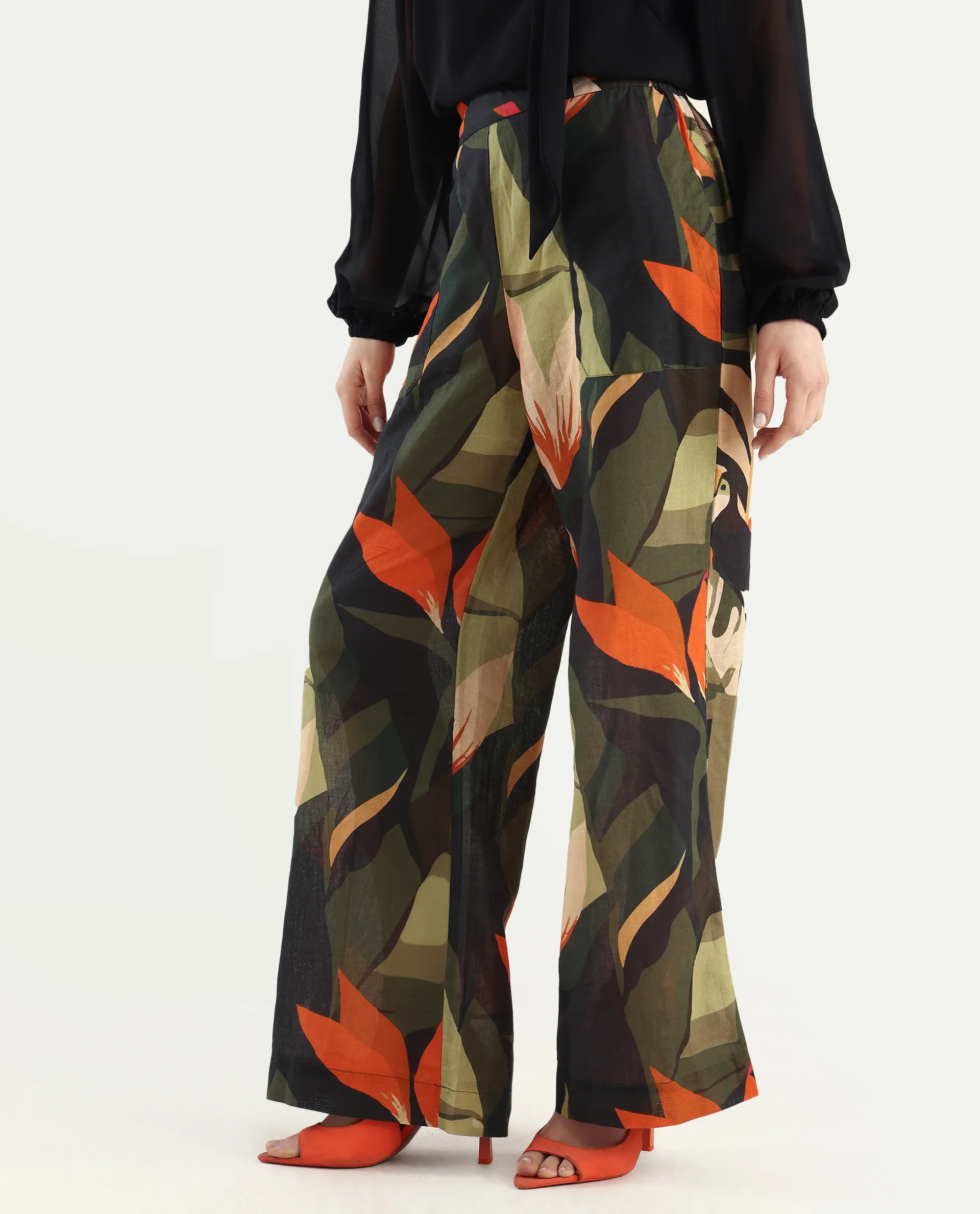 Rareism Women's Agenia-B Pastel Multi Cotton Blend Abstract Print Ankle Length Wide Trouser