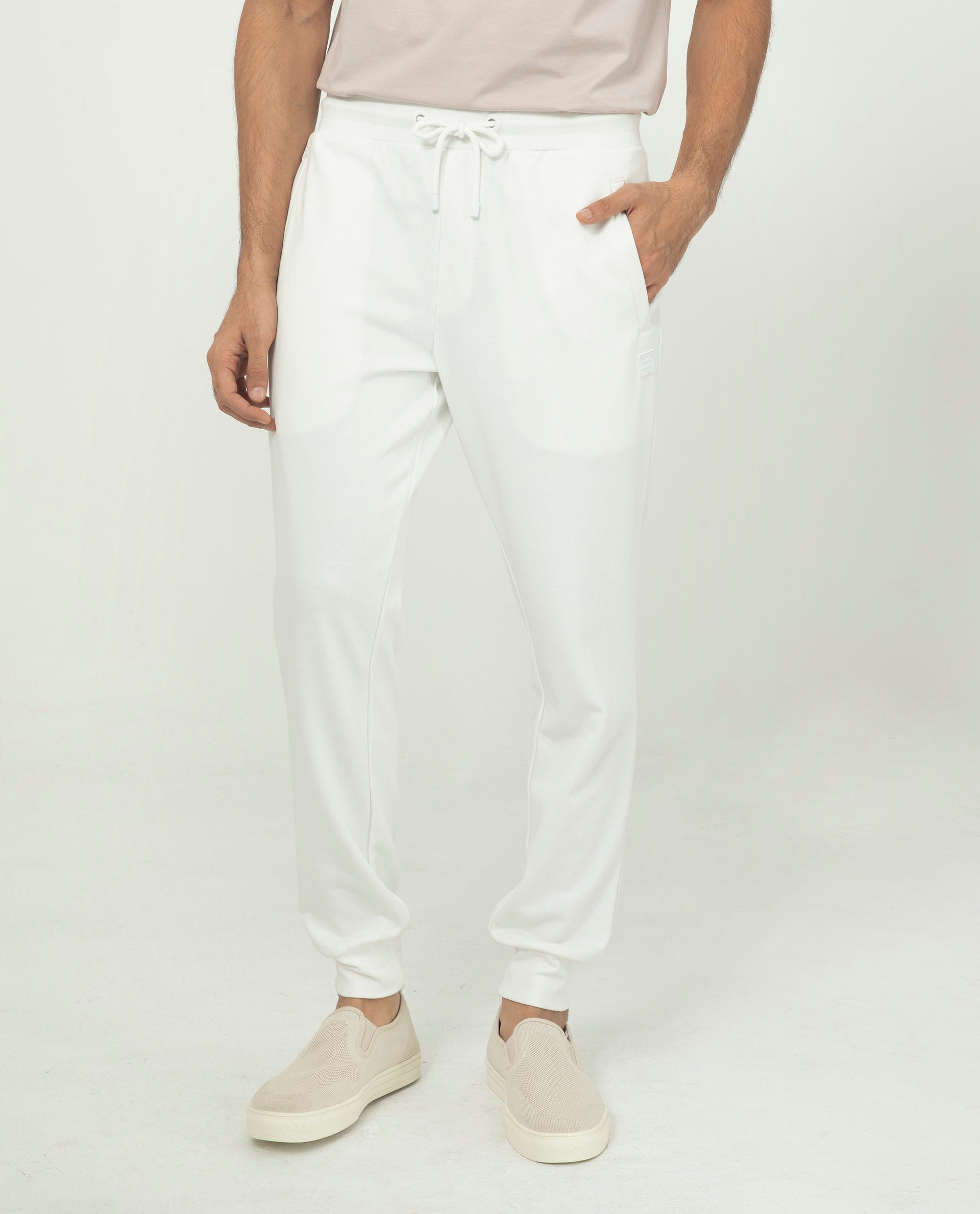 Rare Rabbit Men's Akagi Off White Cotton Polyester Fabric Drawstring Closure Regular Fit Mid Rise Trackpant