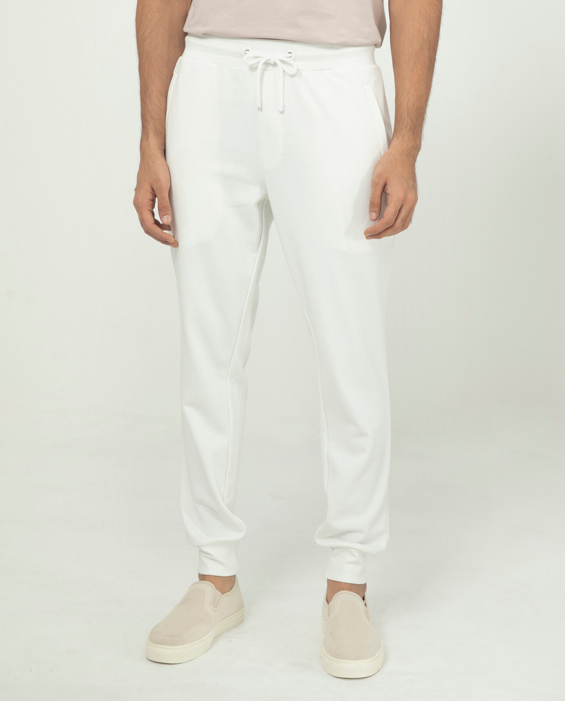 Rare Rabbit Men's Akagi Off White Cotton Polyester Fabric Drawstring Closure Regular Fit Mid Rise Trackpant