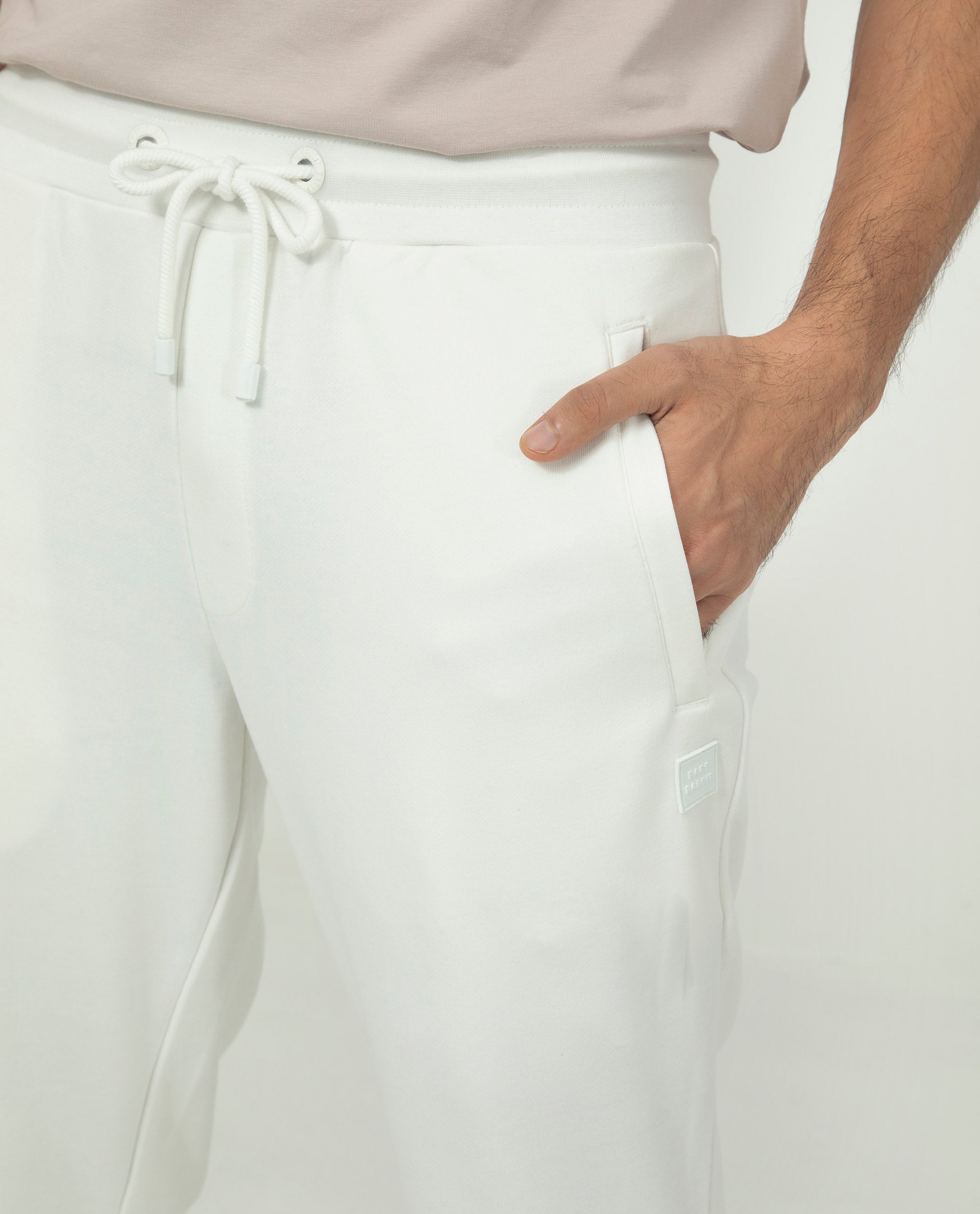 Rare Rabbit Men's Akagi Off White Cotton Polyester Fabric Drawstring Closure Regular Fit Mid Rise Trackpant