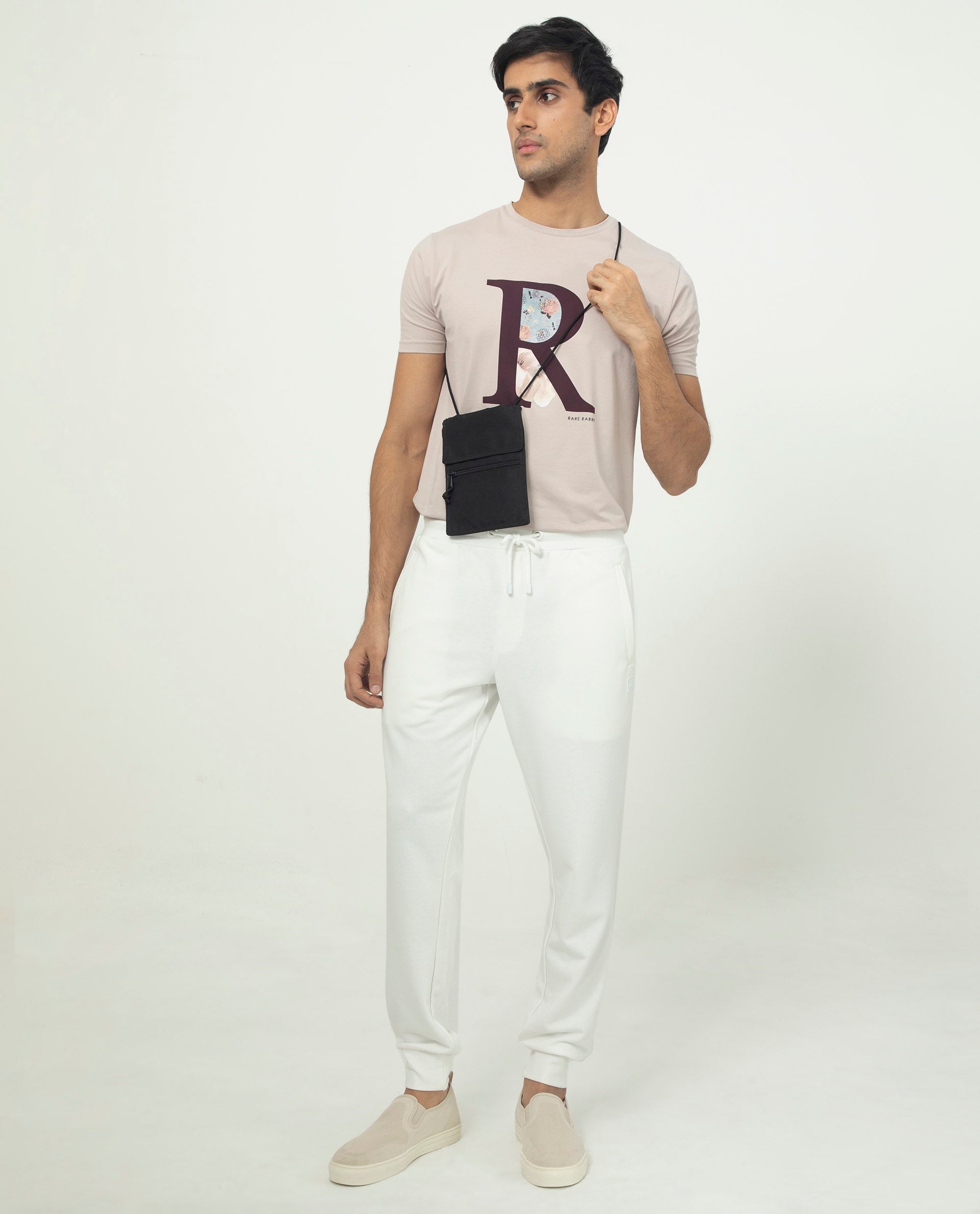 Rare Rabbit Men's Akagi Off White Cotton Polyester Fabric Drawstring Closure Regular Fit Mid Rise Trackpant