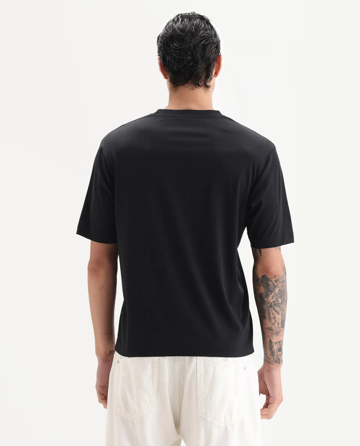 Rare Rabbit Men's Alec Black Cotton Fabric Short Sleeve Crew Neck Graphic Print T-Shirt