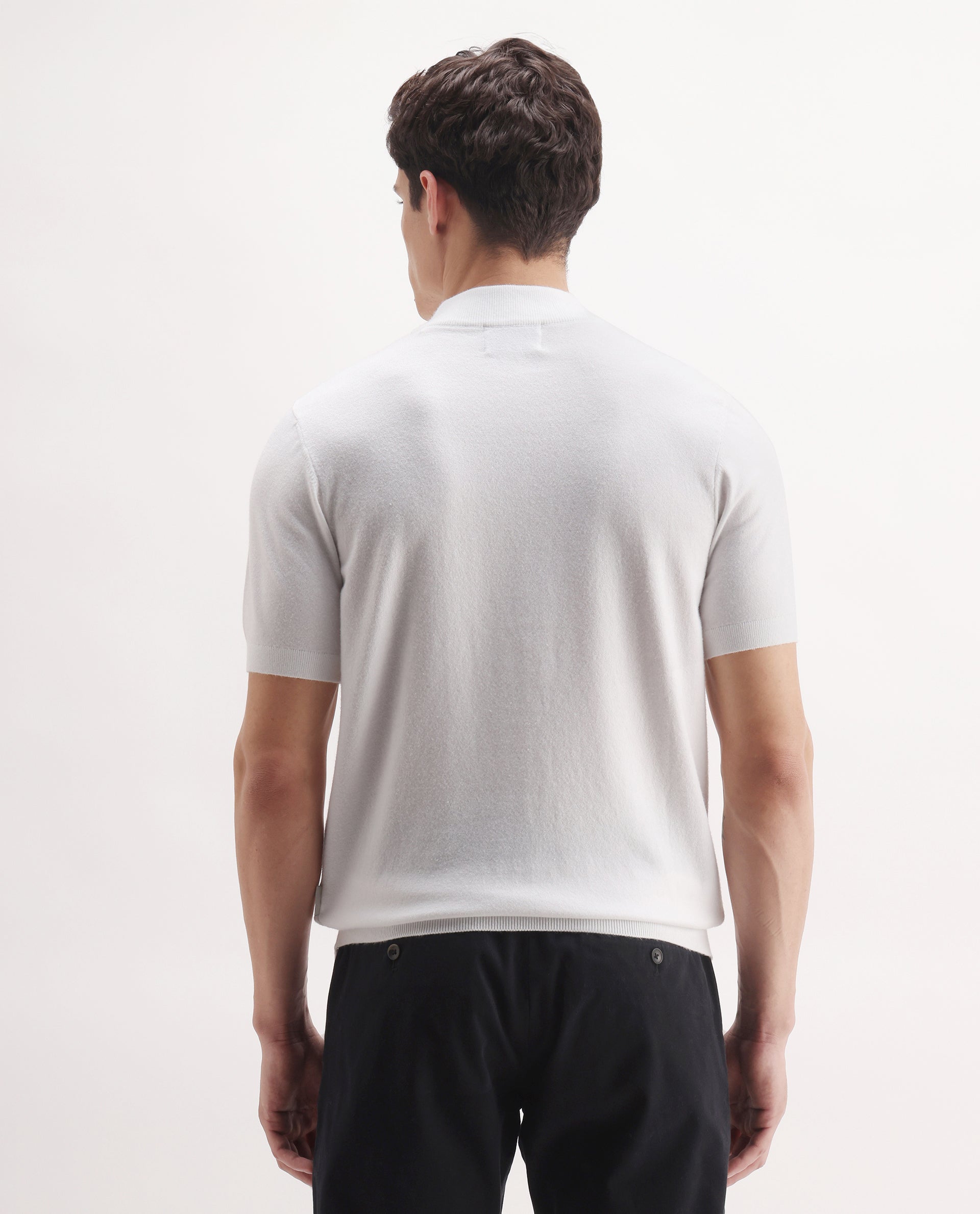 Rare Rabbit Men's Alfeto White Viscose Plain Regular Fit Half Sleeve Polo