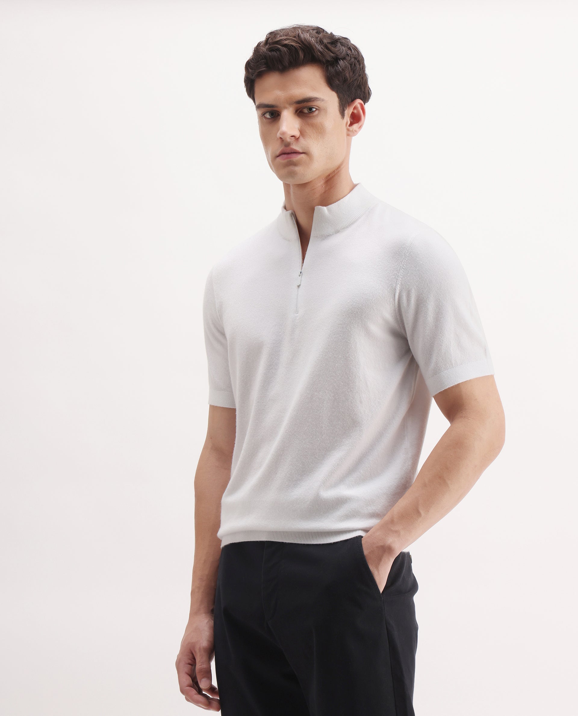 Rare Rabbit Men's Alfeto White Viscose Plain Regular Fit Half Sleeve Polo