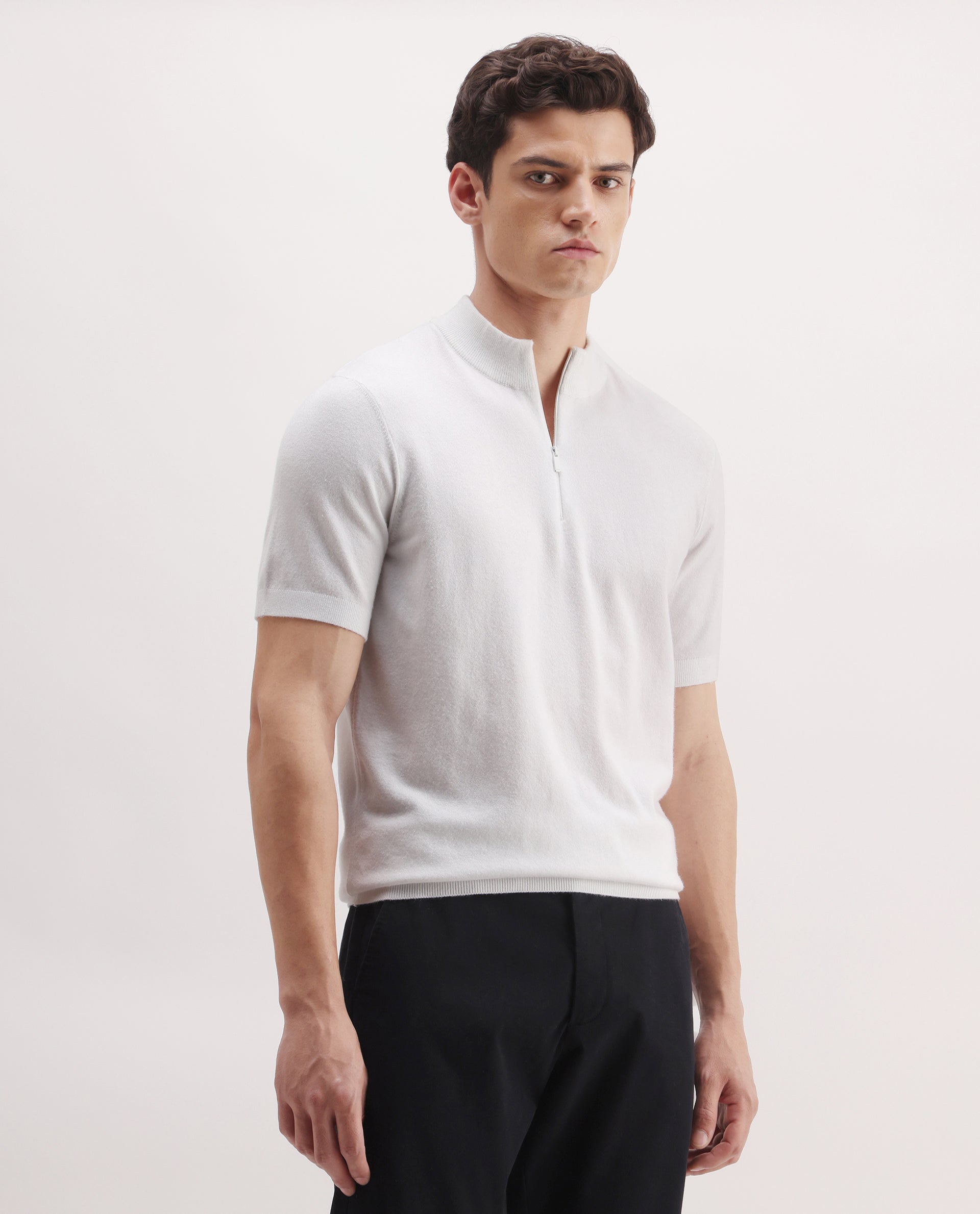 Rare Rabbit Men's Alfeto White Viscose Plain Regular Fit Half Sleeve Polo