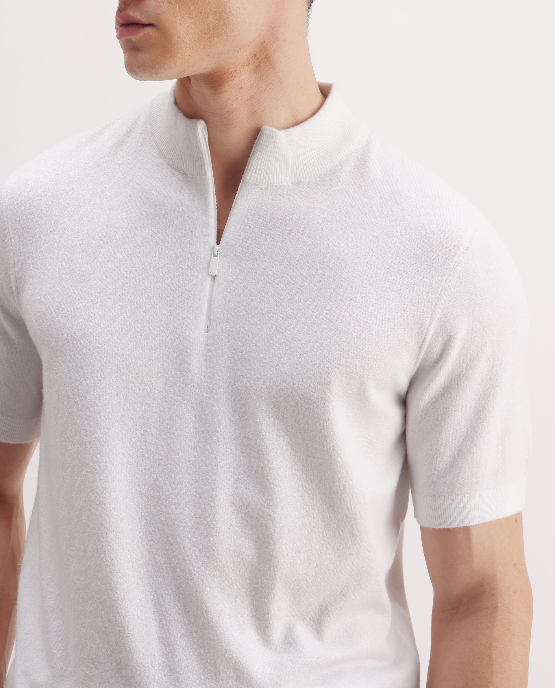 Rare Rabbit Men's Alfeto White Viscose Plain Regular Fit Half Sleeve Polo