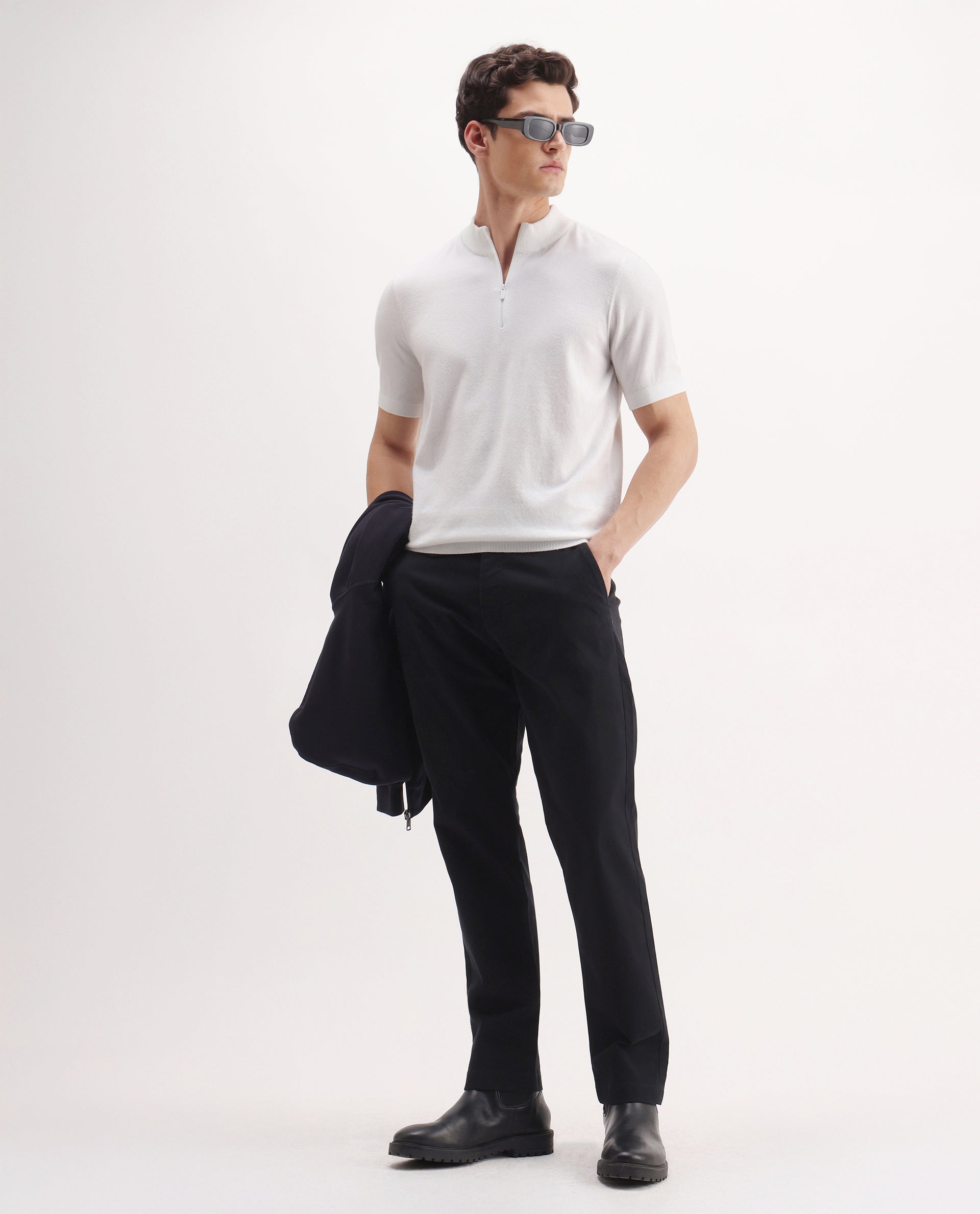 Rare Rabbit Men's Alfeto White Viscose Plain Regular Fit Half Sleeve Polo