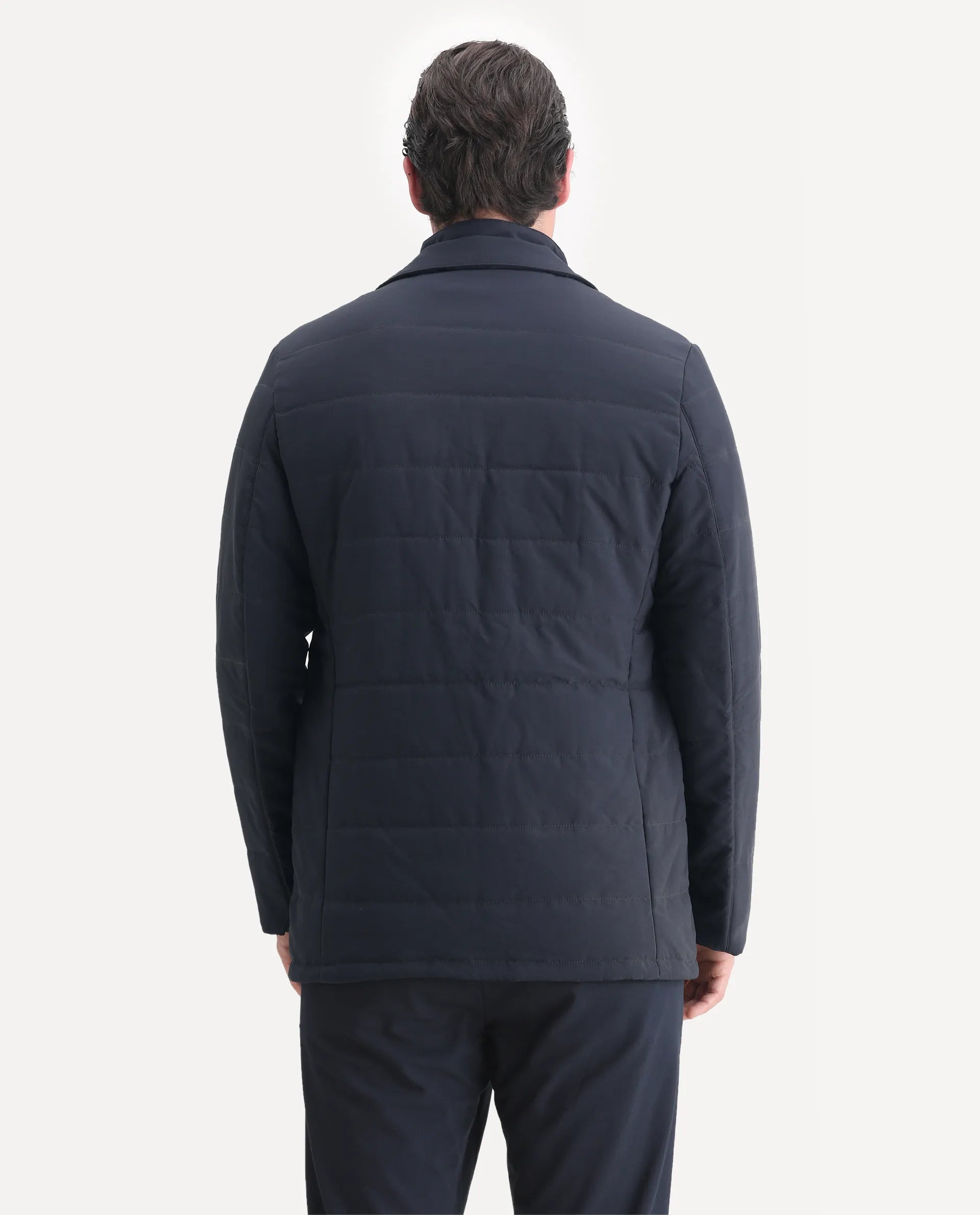Rare Rabbit Men's Alter Navy Polyester Plain Regular Fit Full Sleeve Lapel Neck Jacket
