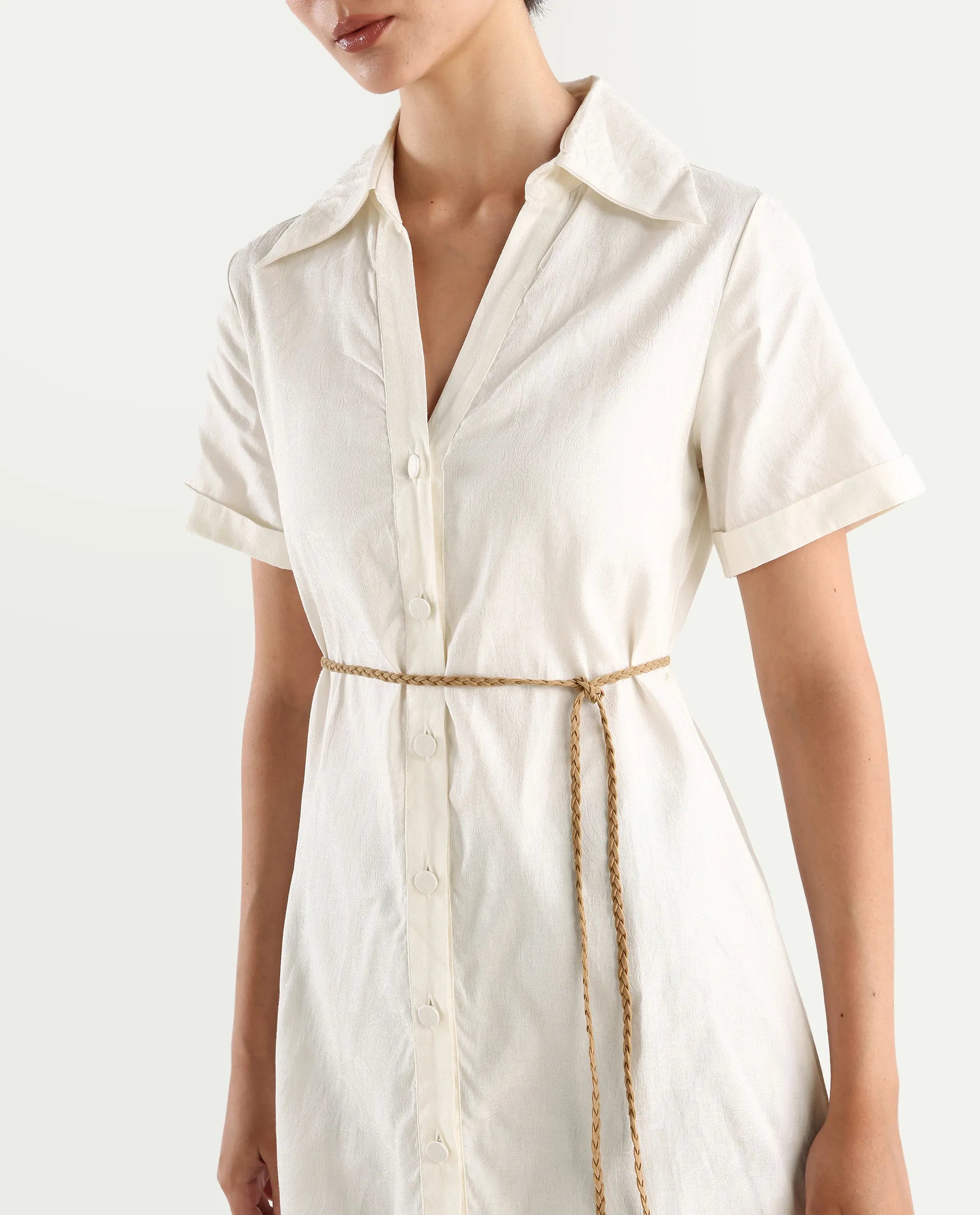 Rareism Women's Ania White Cotton Drop Collar Plain Maxi A-Line Dress