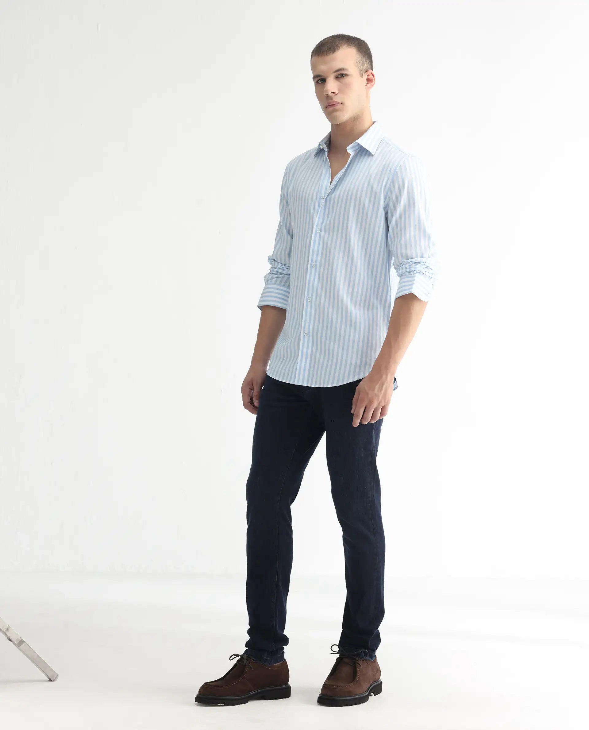 Rare Rabbit Men's Anket Blue Cotton Plain Hawk Slim Fit Jeans