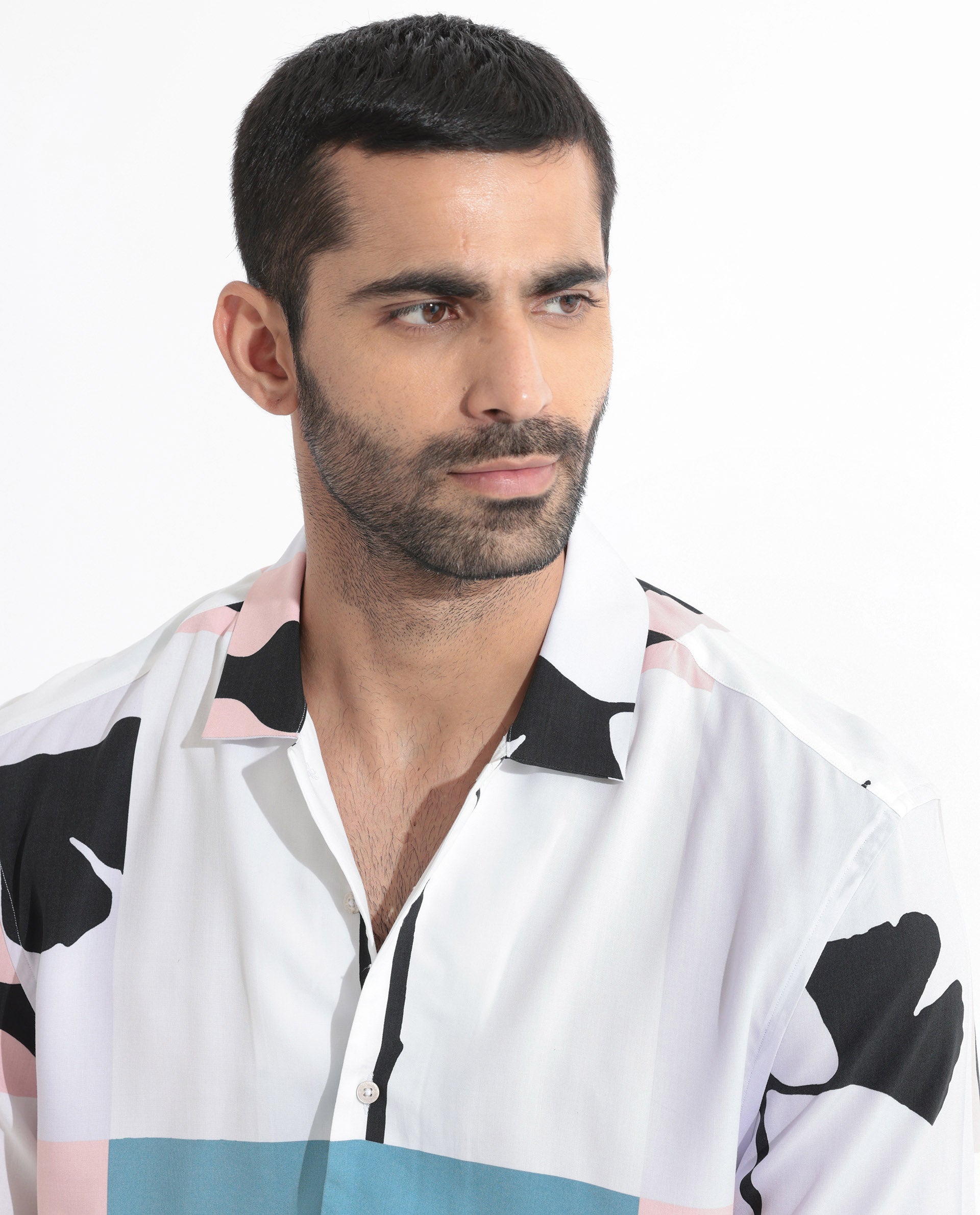 Rare Rabbit Men's Ansel Multi Viscose Fabric Abstract Print Half Sleeves Shirt