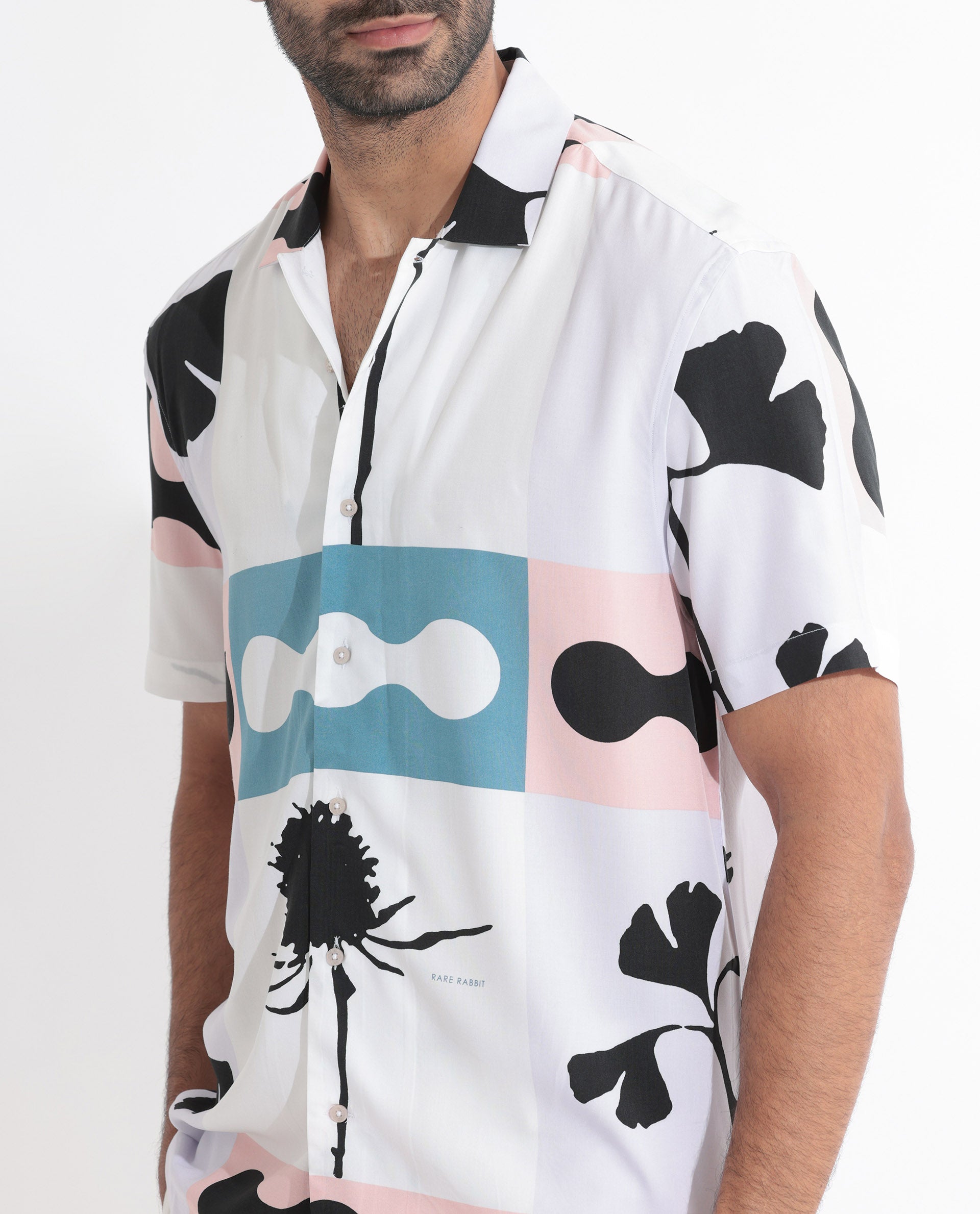 Rare Rabbit Men's Ansel Multi Viscose Fabric Abstract Print Half Sleeves Shirt