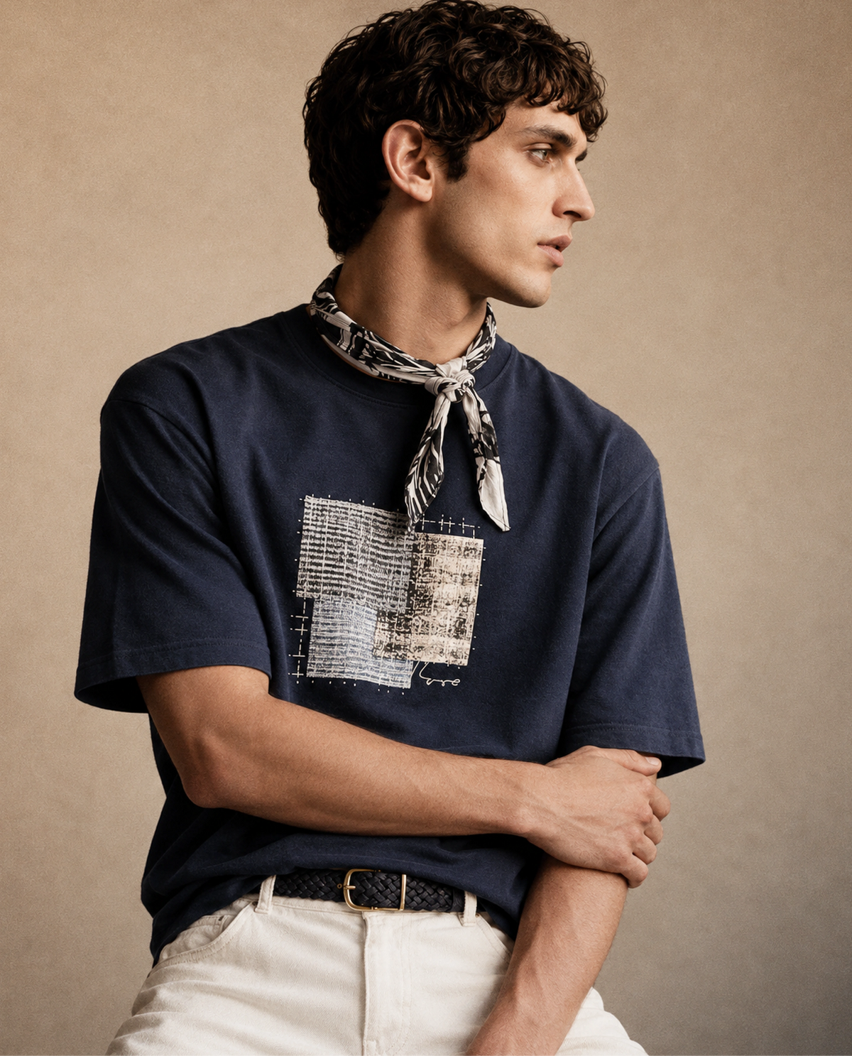 Rare Rabbit Men's Antiv Dark Blue Cotton Crew Neck Relaxed Graphic Print T-Shirt