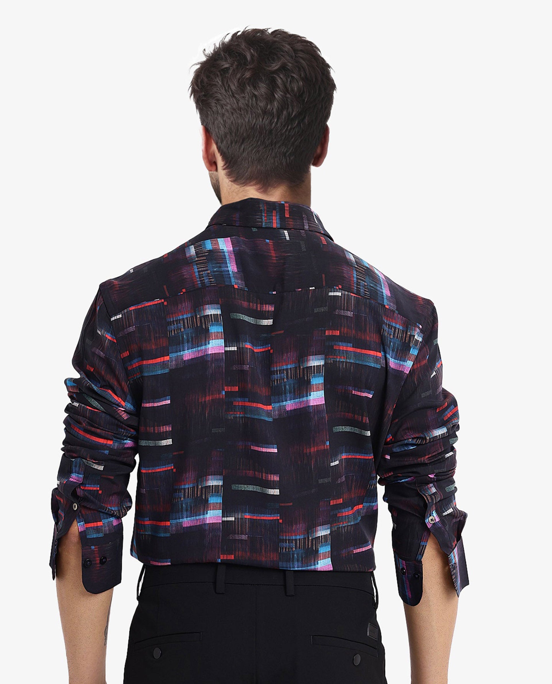 Rare Rabbit Men Apon Black Viscose Fabric Full Sleeve Regular Fit Abstract Print Shirt