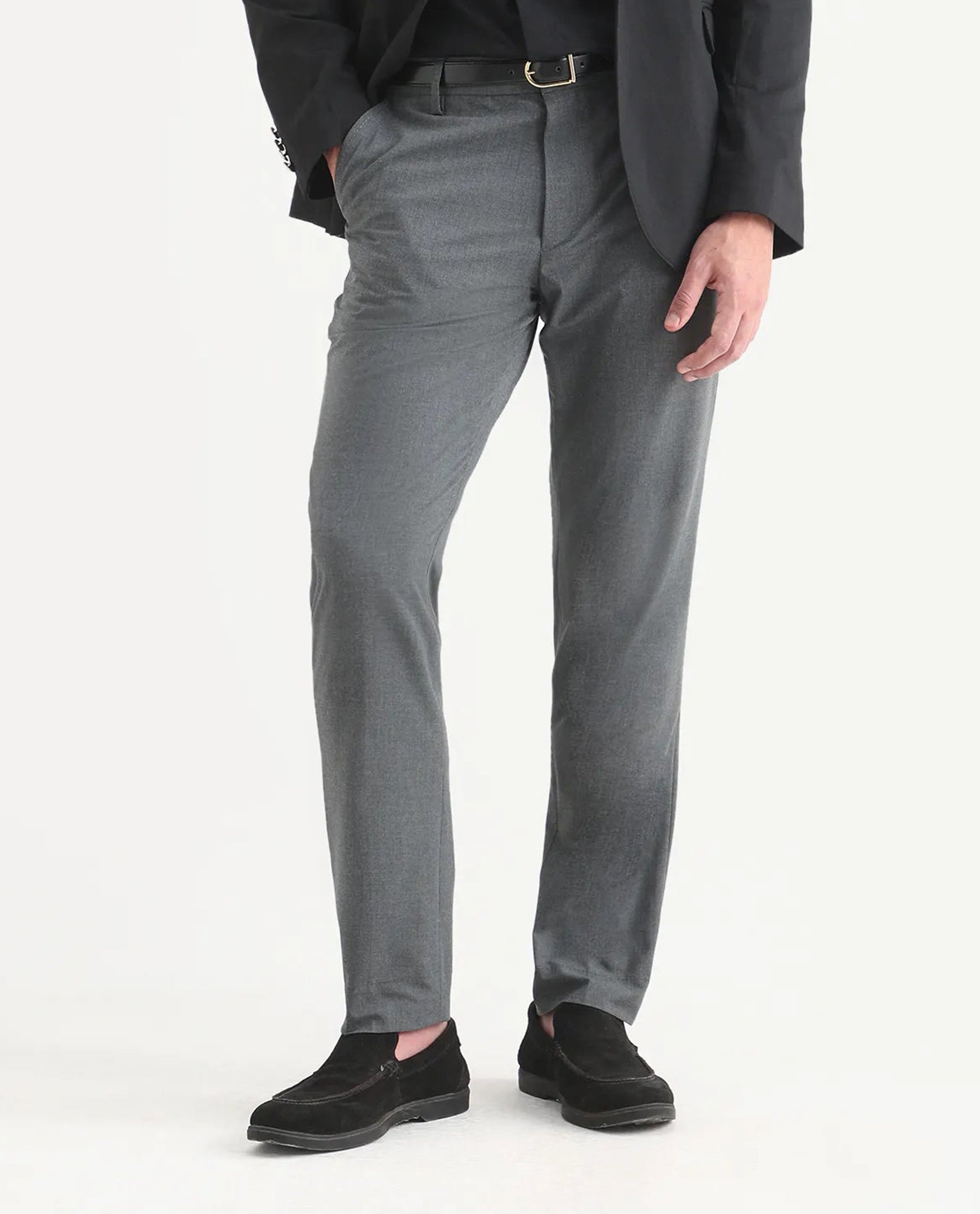 Rare Rabbit Men's Arcade-Lite Dark Grey Polyester Blend Fabric Regular Fit Plain Trouser