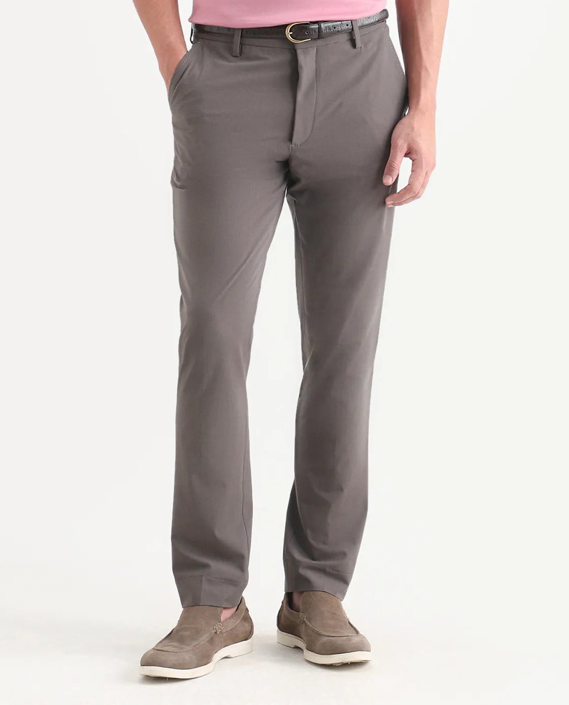 Rare Rabbit Men's Arcade-Lite Light Brown Polyester Blend Fabric Regular Fit Plain Trouser