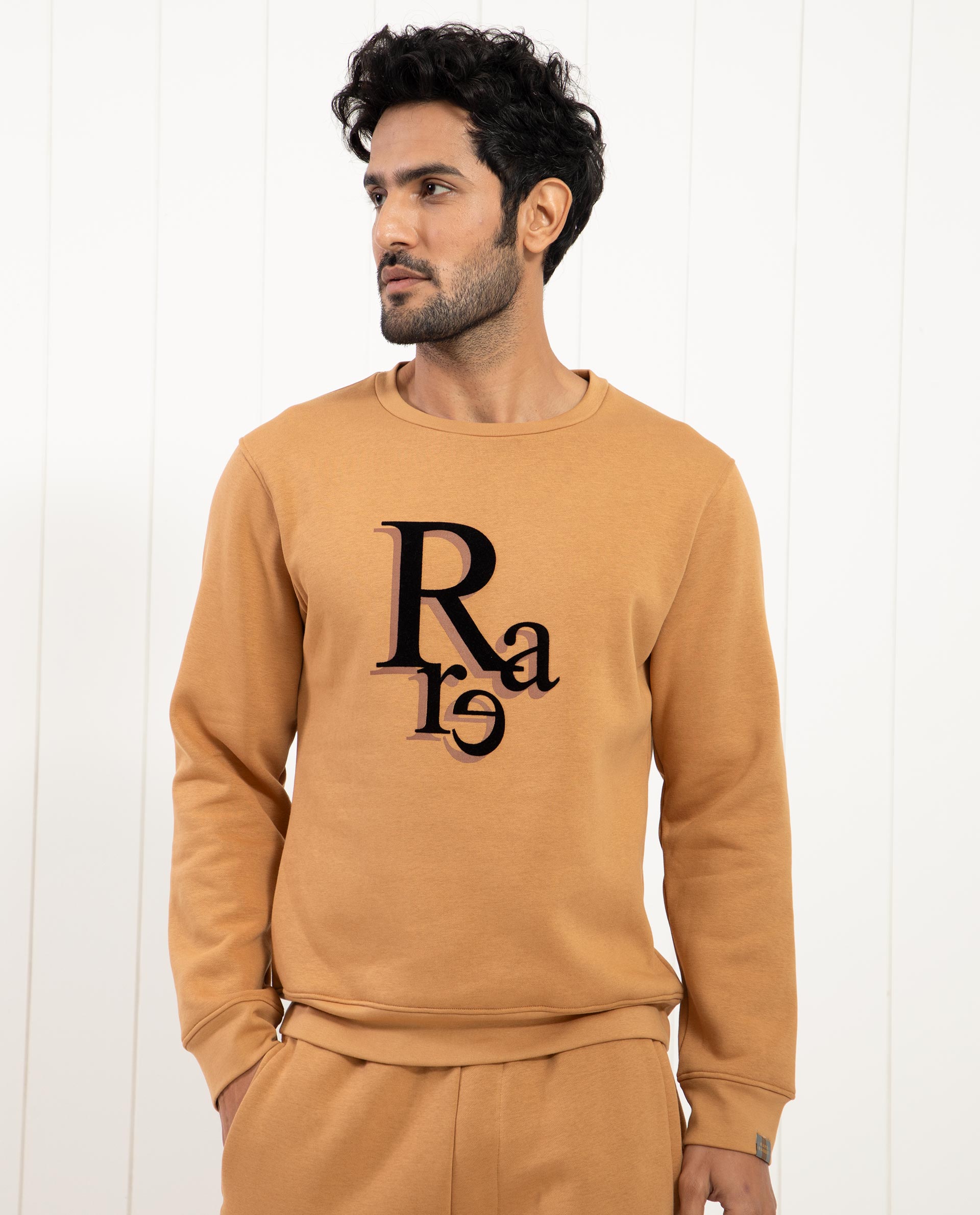 Rare Rabbit Mens Argyll Mustard Cotton Polyester Fabric Full Sleeves Graphic Print Knitted Sweatshirt