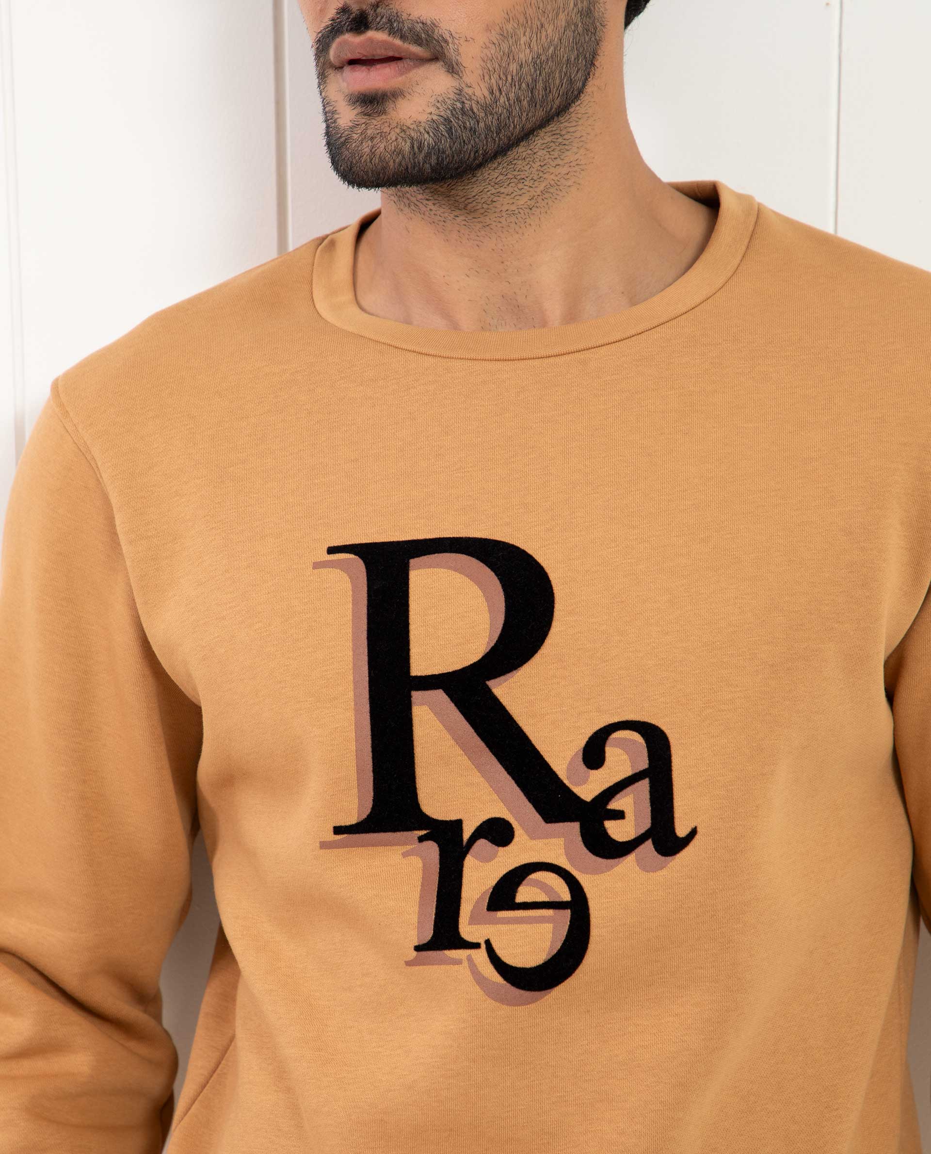 Rare Rabbit Mens Argyll Mustard Cotton Polyester Fabric Full Sleeves Graphic Print Knitted Sweatshirt