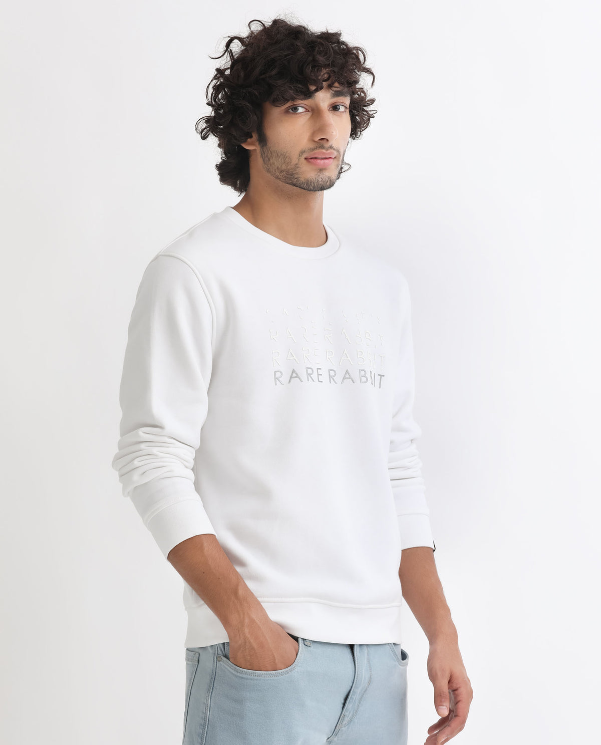 Rare Rabbit Mens Argyll White Sweatshirt Cotton Polyester Fabric Round Neck Knitted Full Sleeves Comfortable Fit