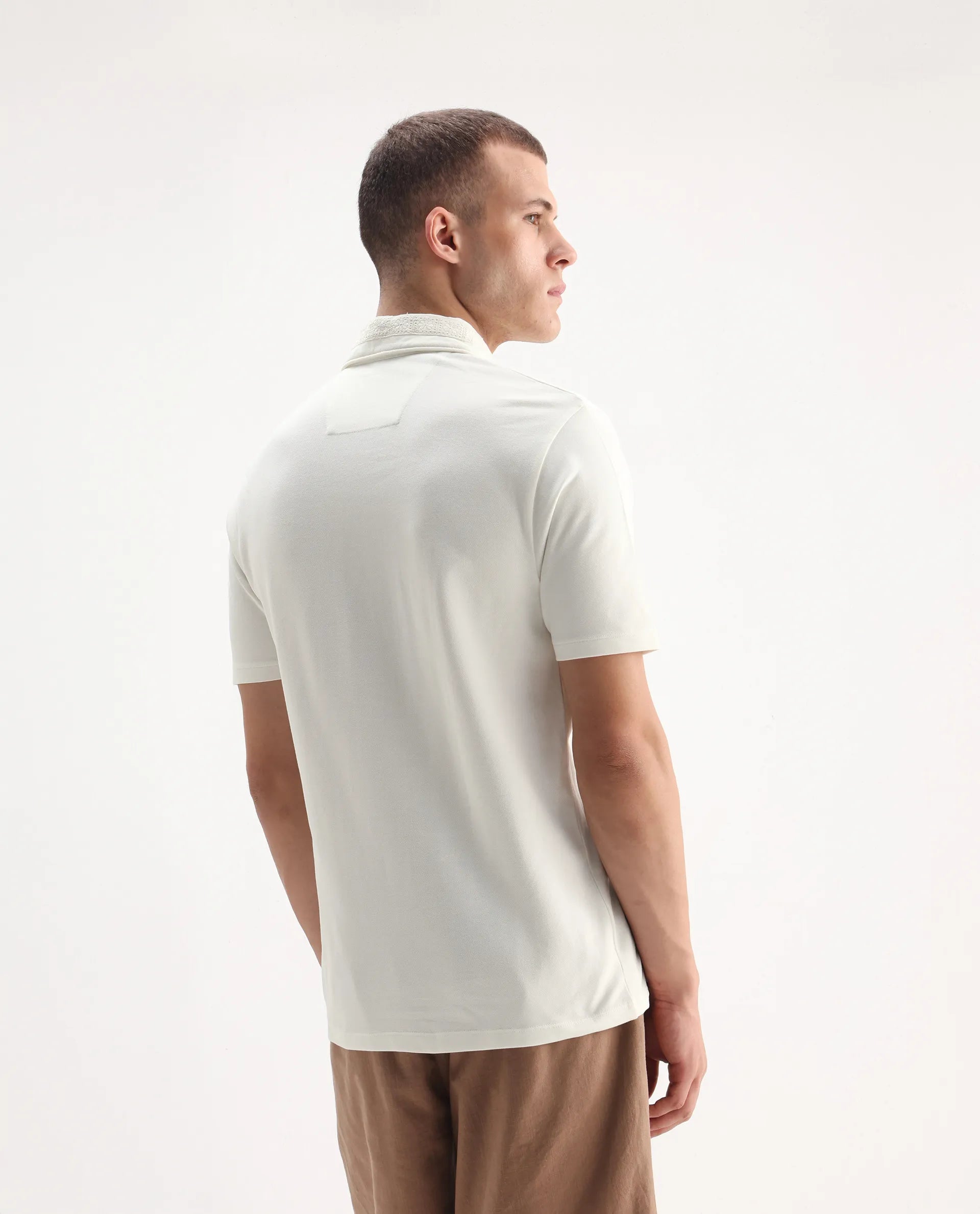 Rare Rabbit Men's Ariolo White Cotton Blend Plain Regular Fit Half Sleeve Polo