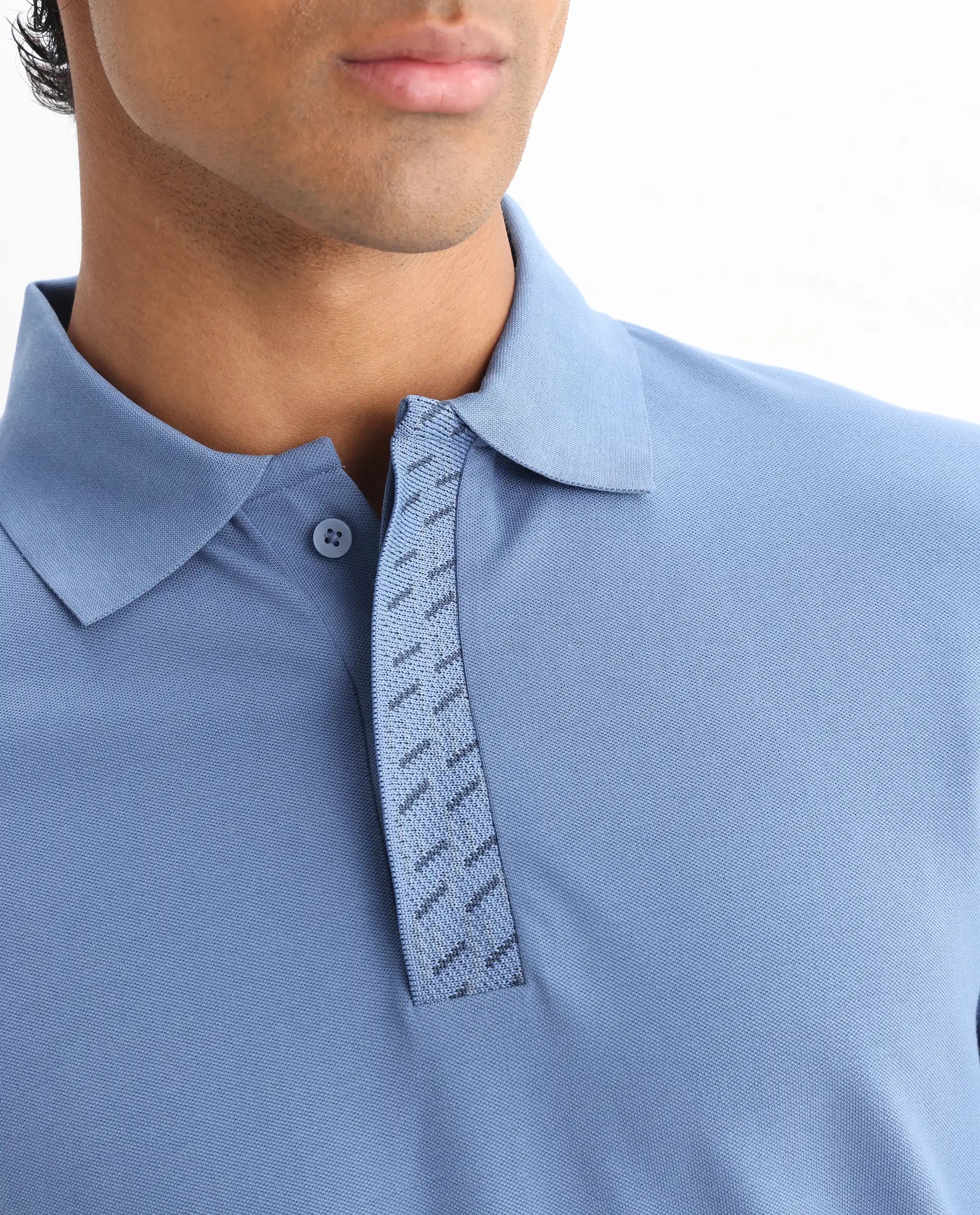 Rare Rabbit Men's Arko Blue Cotton Plain Regular Fit Half Sleeve Polo