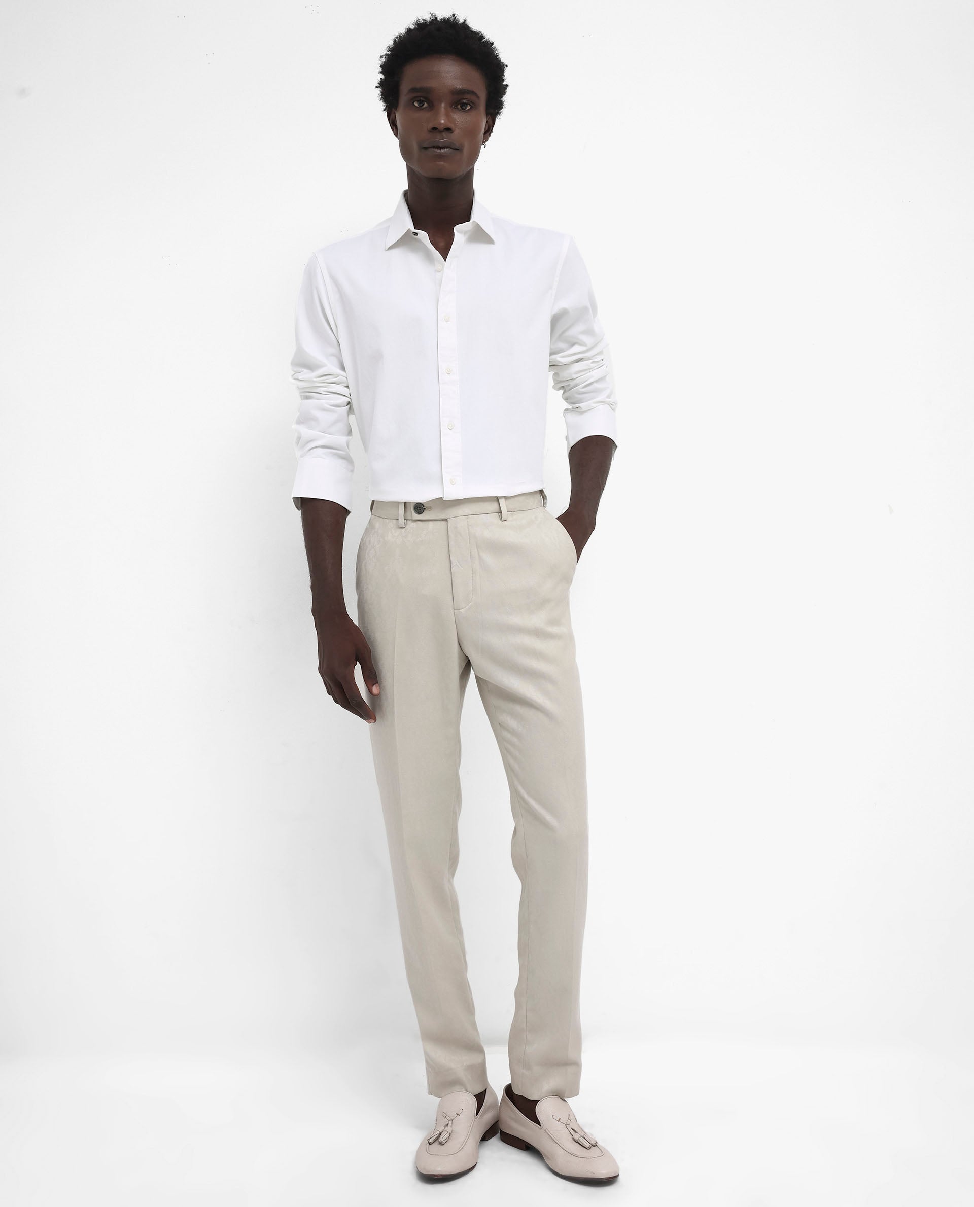 Rare Rabbit Men's Arlet White Cotton Fabric Full Sleeve Regular Fit Solid Shirt