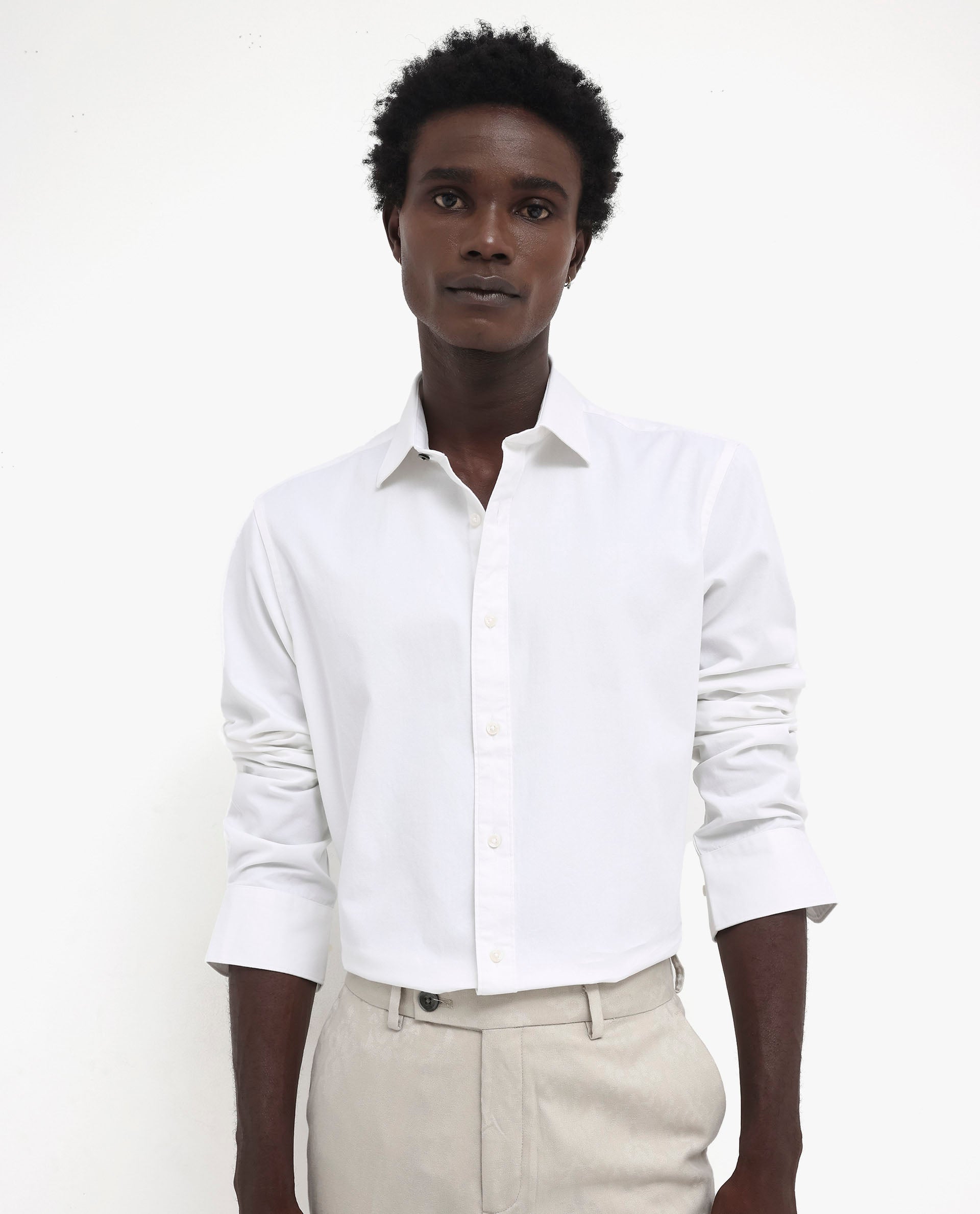 Rare Rabbit Men's Arlet White Cotton Fabric Full Sleeve Regular Fit Solid Shirt