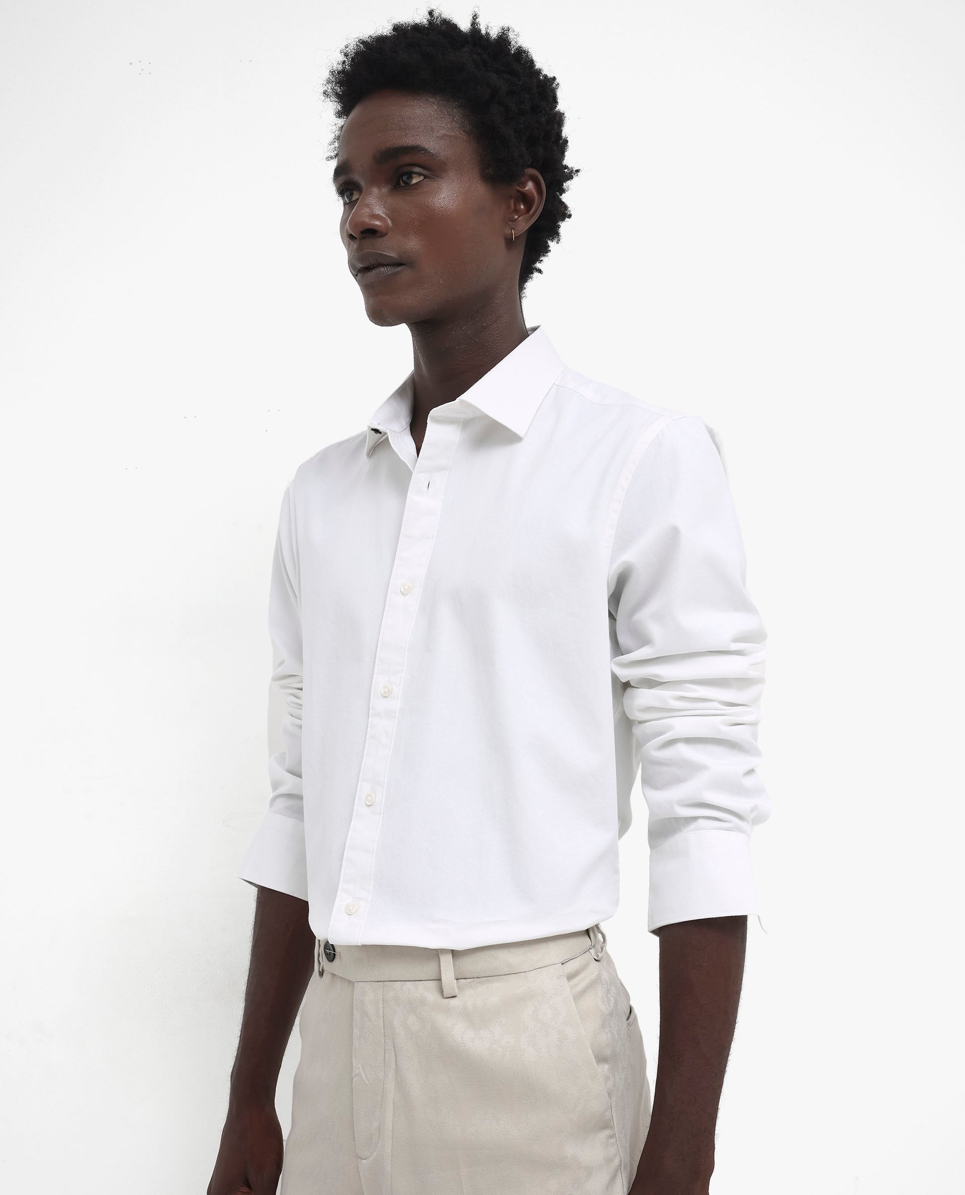 Rare Rabbit Men's Arlet White Cotton Fabric Full Sleeve Regular Fit Solid Shirt