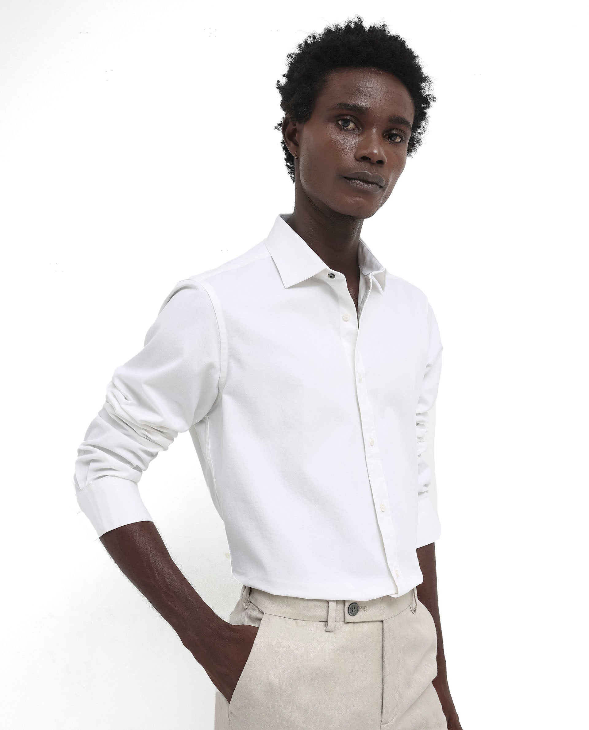 Rare Rabbit Men's Arlet White Cotton Fabric Full Sleeve Regular Fit Solid Shirt