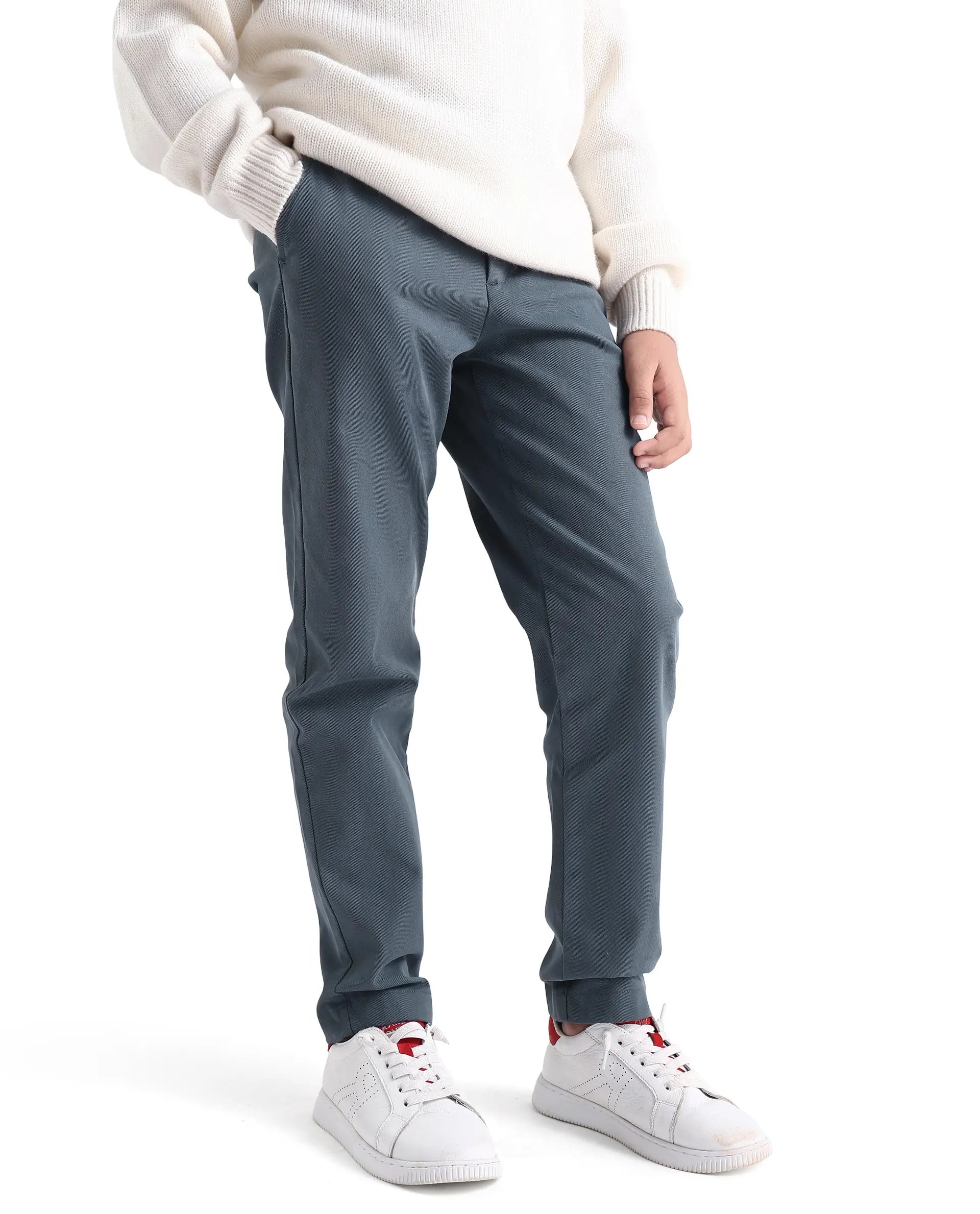 Rare Ones Kids Arne-K Dusky Blue Cotton Blend Solid Button Closure Regular Fit Trouser