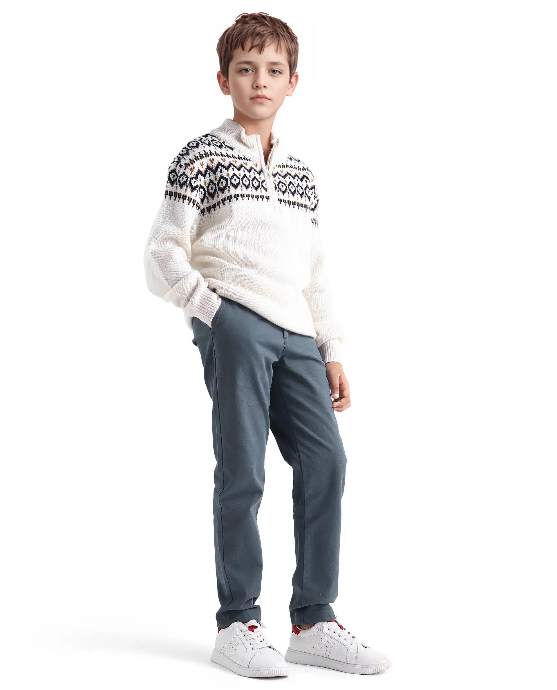 Rare Ones Kids Arne-K Dusky Blue Cotton Blend Solid Button Closure Regular Fit Trouser