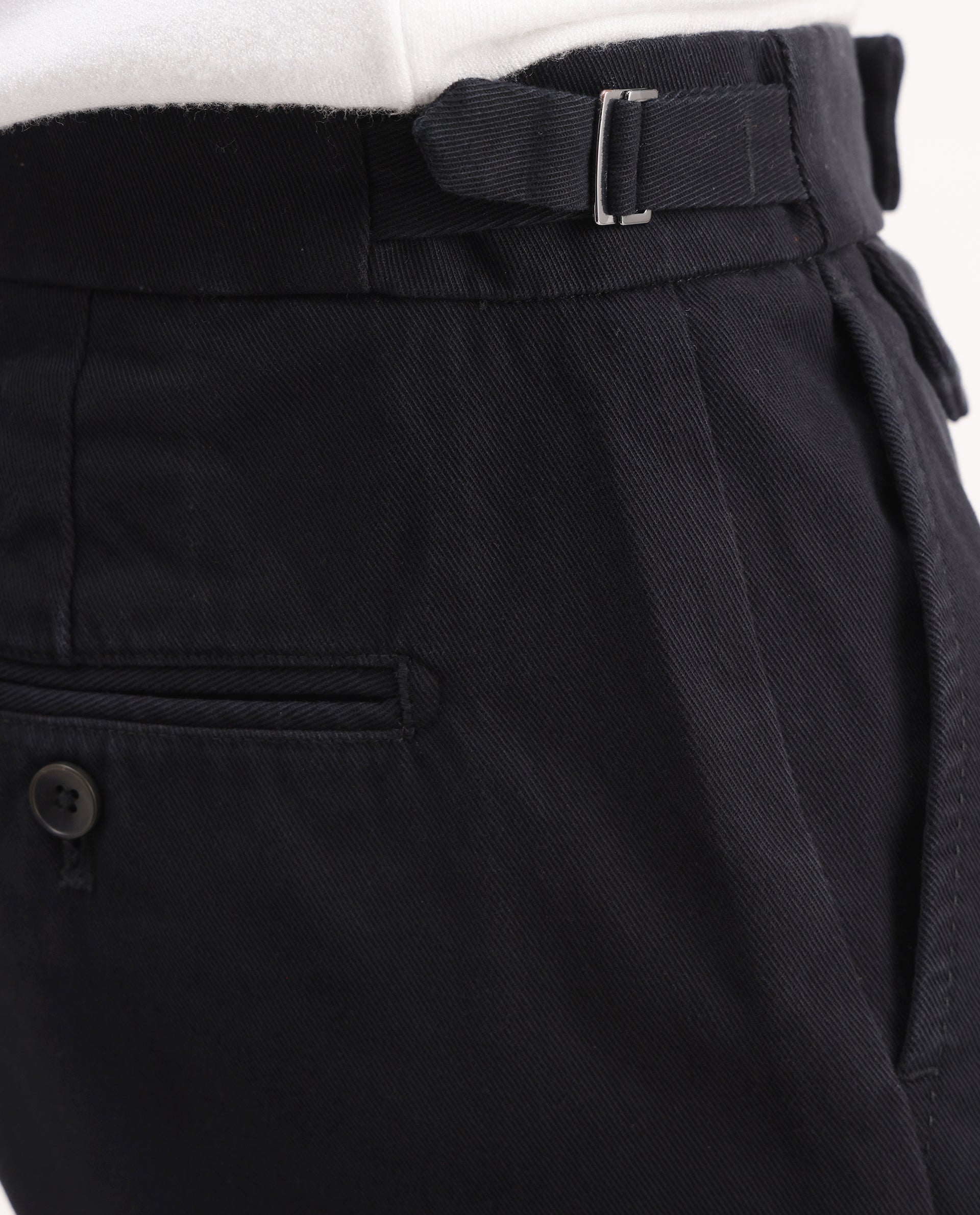 Rare Rabbit Men's Arne Black Cotton Blend Plain Regular Fit Trouser