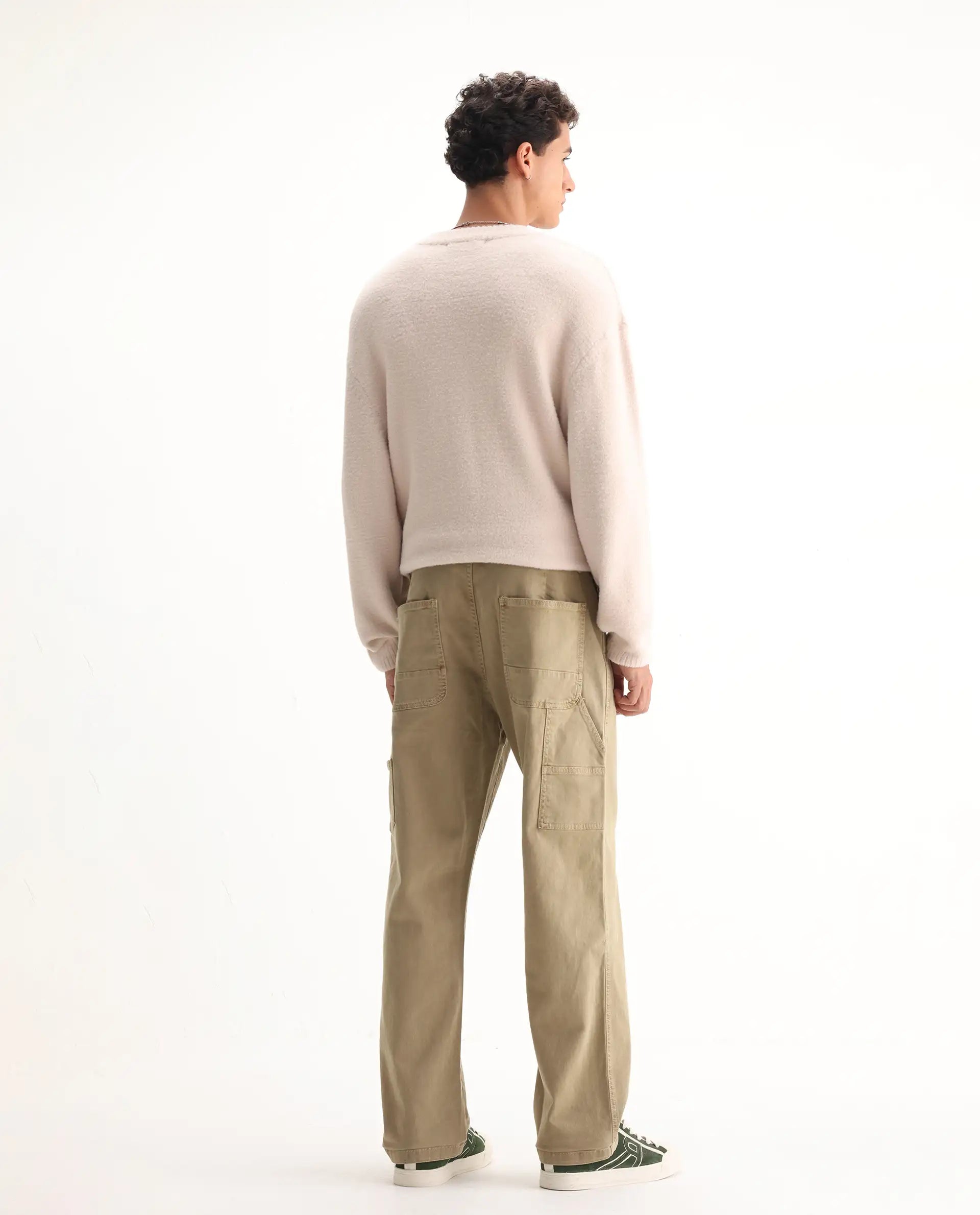 Rare Rabbit Men's Arni Khaki Cotton Plain Relaxed Fit Jeans