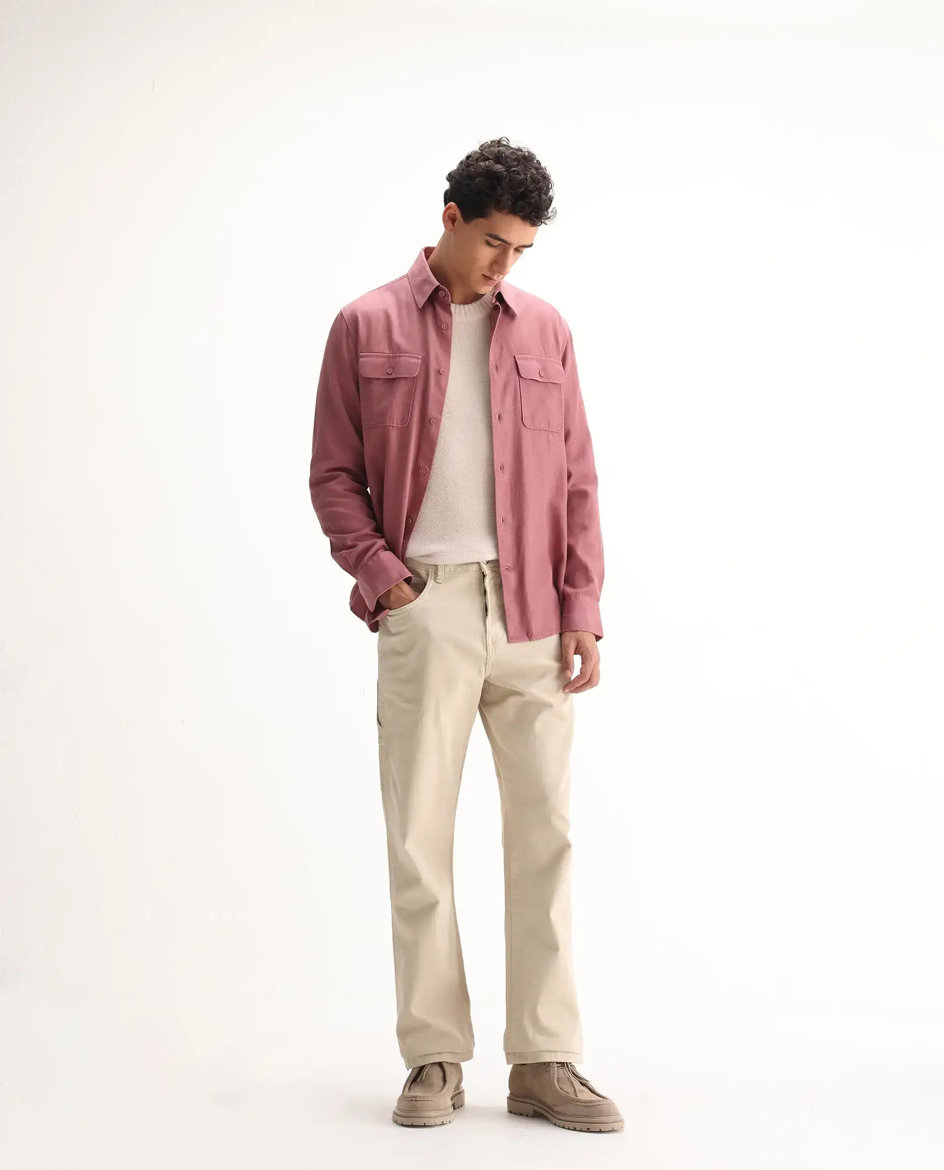 Rare Rabbit Men's Arni Off White Cotton Plain Relaxed Fit Jeans