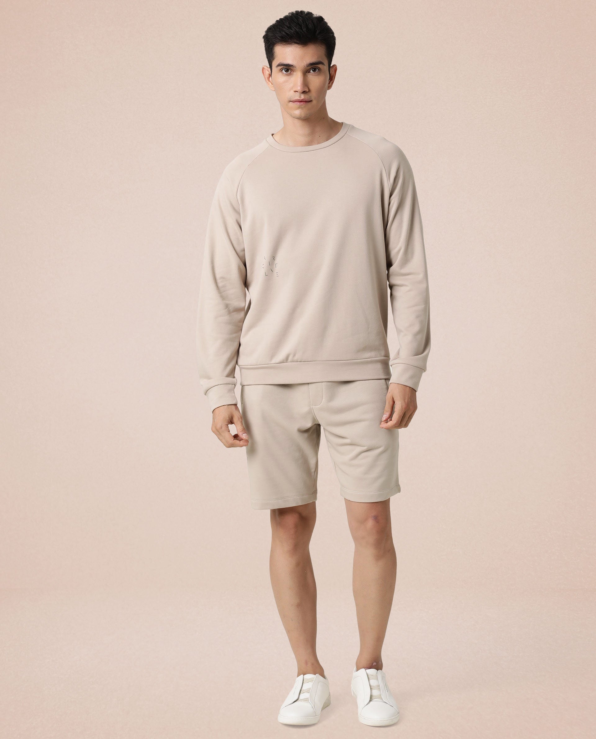 Rare Rabbit Articale Men's Arum Sand Beige Cotton Fabric Full Sleeves Solid Sweatshirt