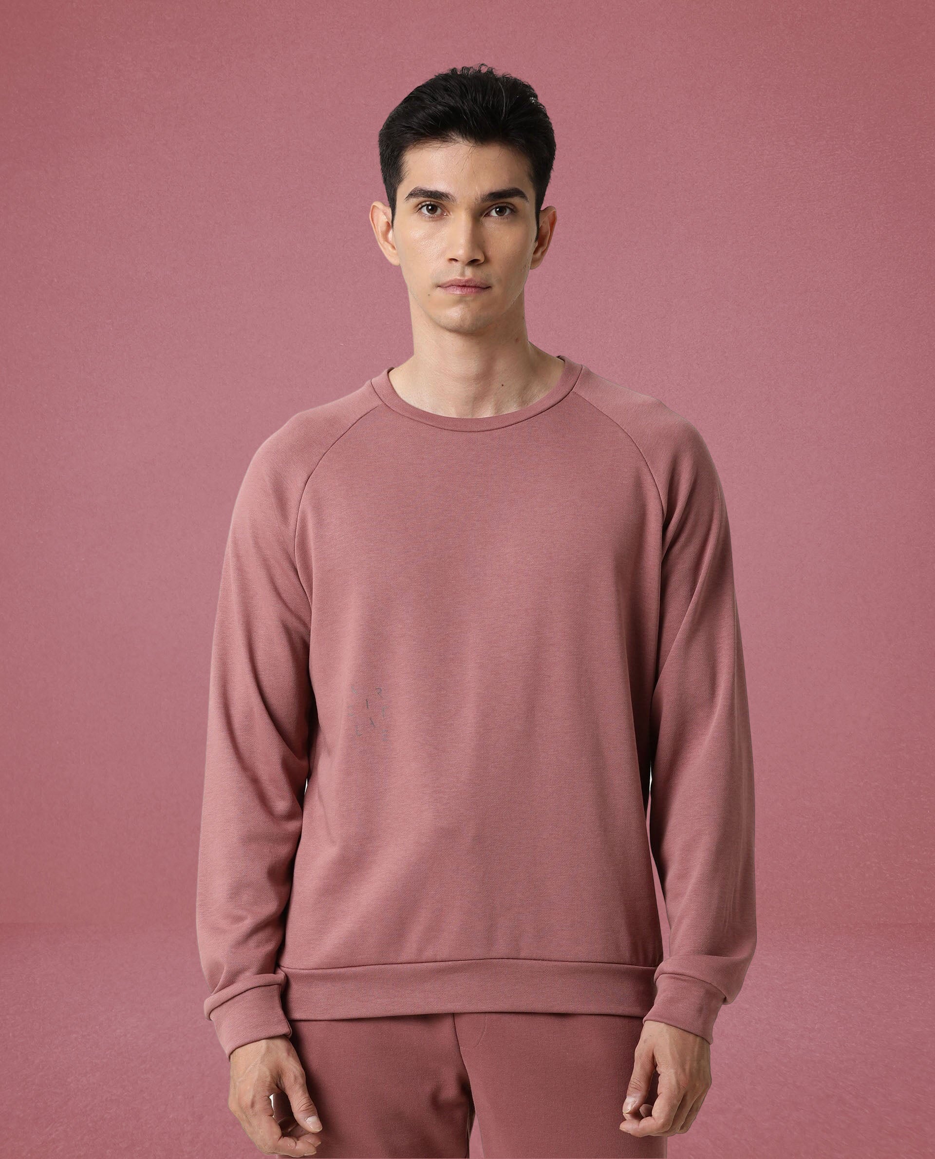 Rare Rabbit Articale Men's Arum Clay Pink Cotton Fabric Full Sleeves Solid Sweatshirt
