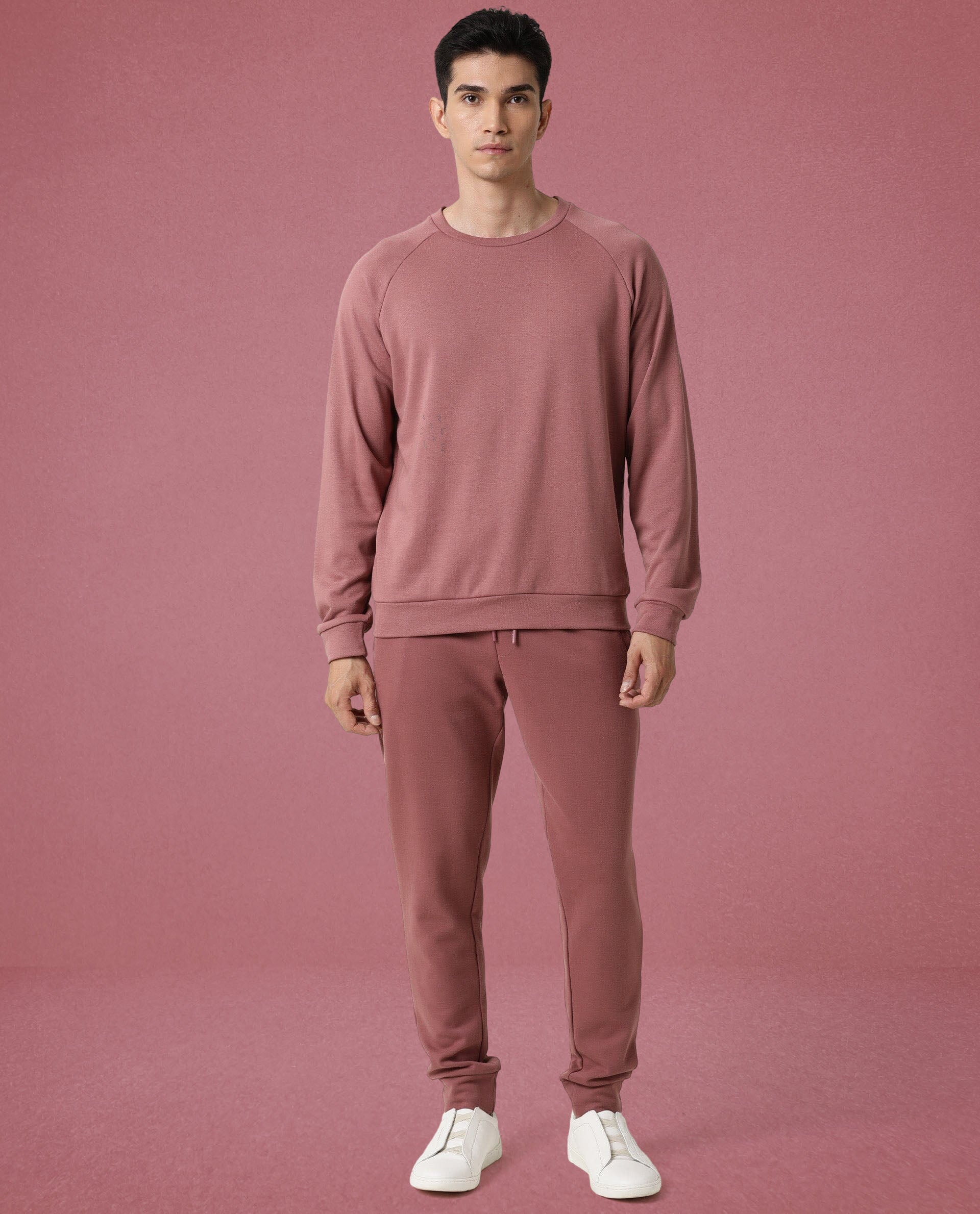 Rare Rabbit Articale Men's Arum Clay Pink Cotton Fabric Full Sleeves Solid Sweatshirt