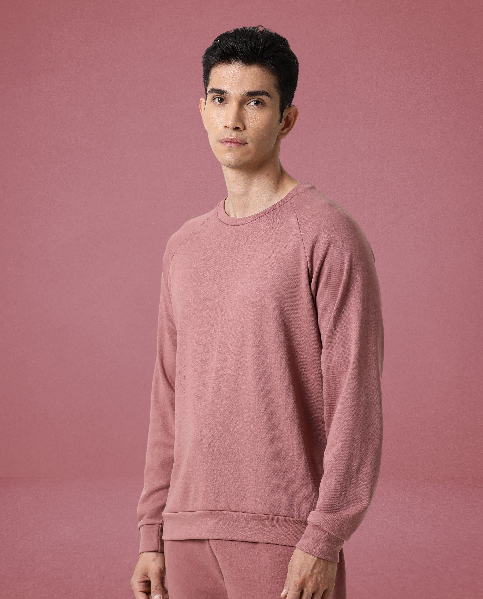 Rare Rabbit Articale Men's Arum Clay Pink Cotton Fabric Full Sleeves Solid Sweatshirt