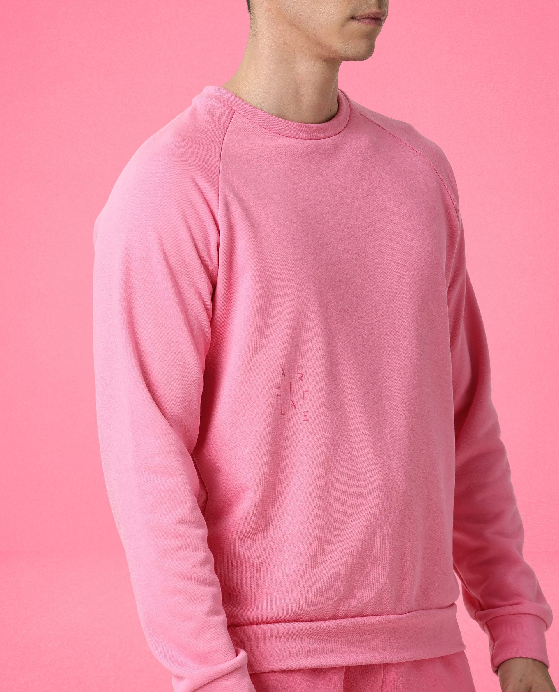 Rare Rabbit Articale Men's Arum Flame Pink Cotton Fabric Full Sleeves Solid Sweatshirt