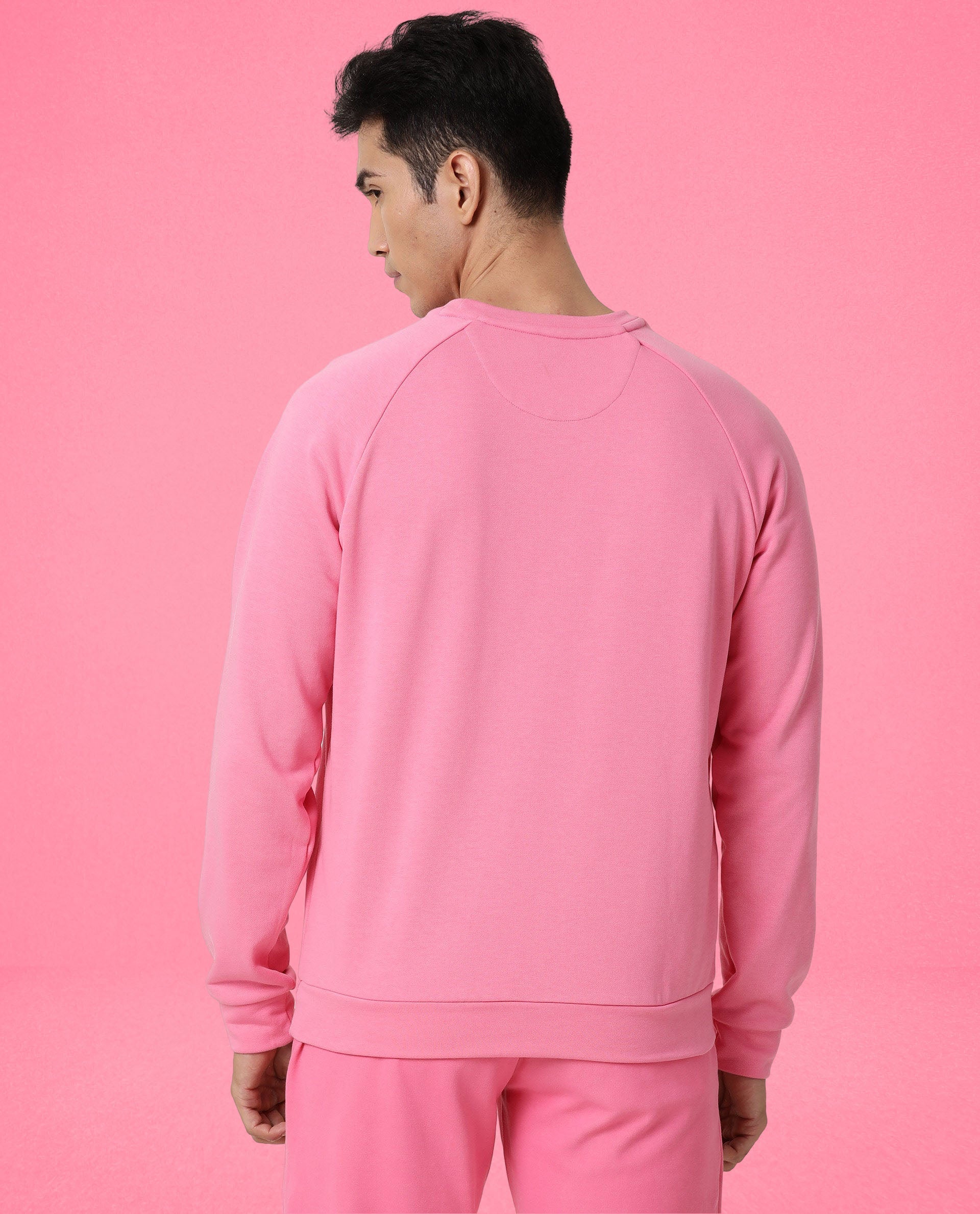 Rare Rabbit Articale Men's Arum Flame Pink Cotton Fabric Full Sleeves Solid Sweatshirt