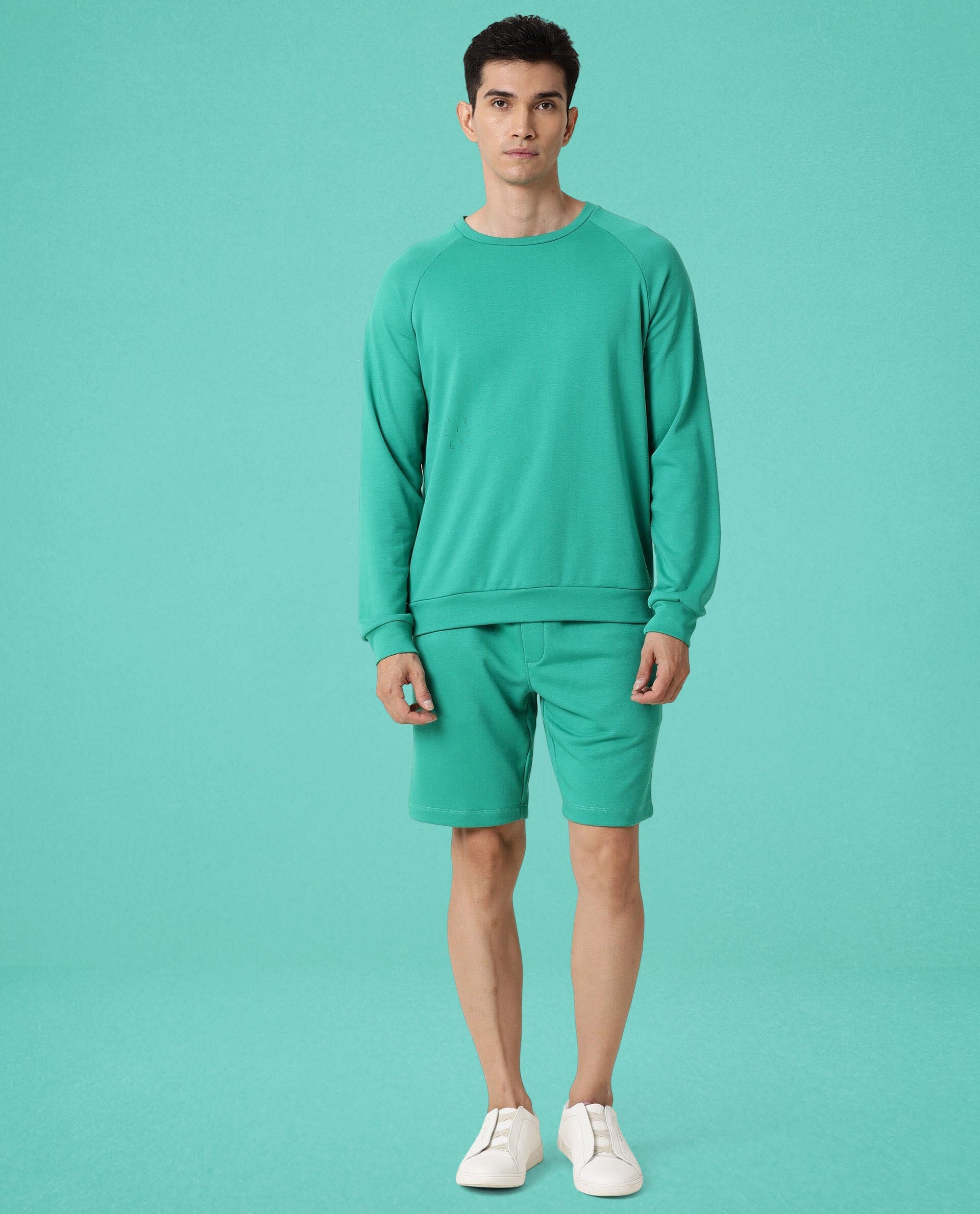 Rare Rabbit Articale Men's Arum Emerald Green Cotton Fabric Full Sleeves Solid Sweatshirt