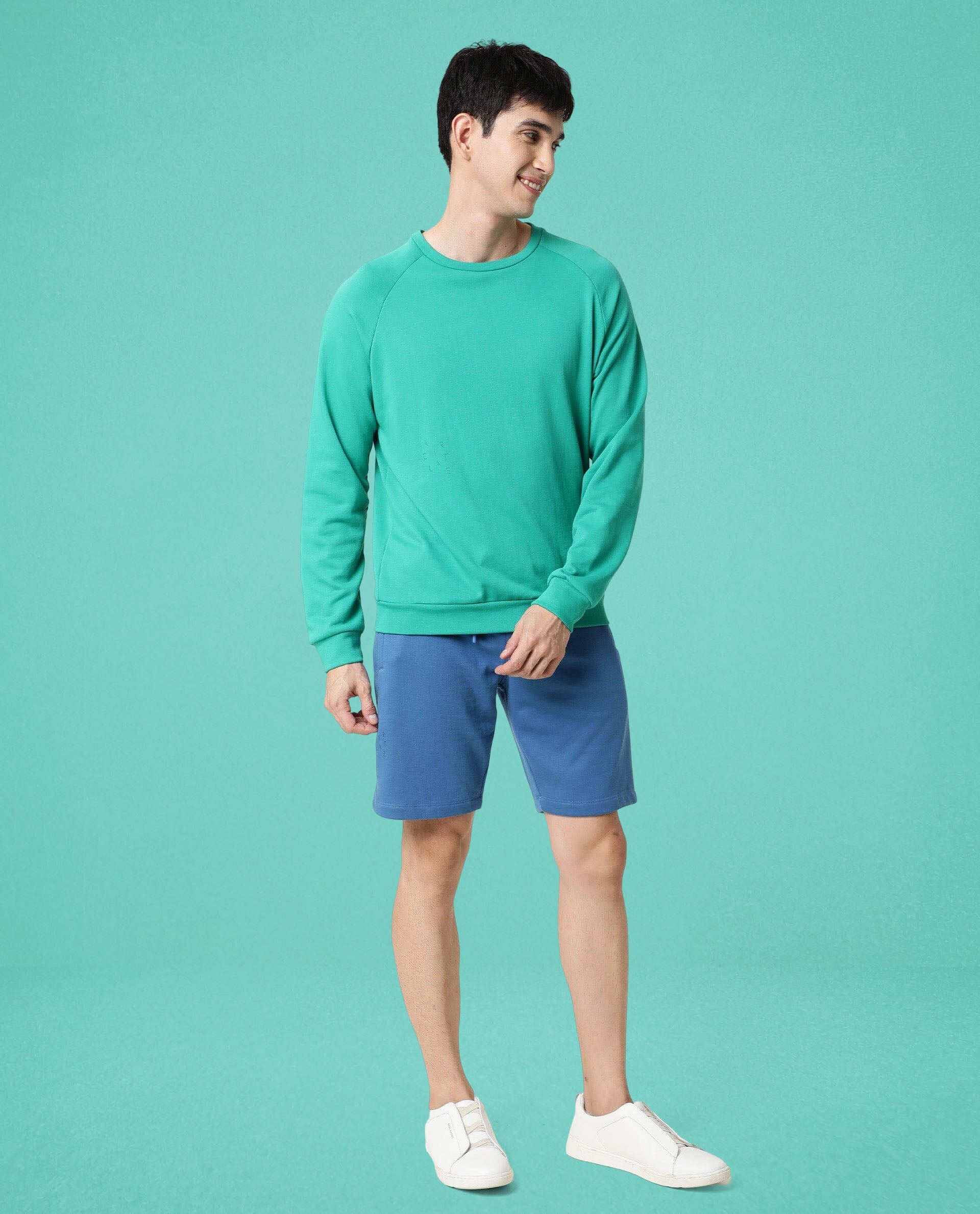 Rare Rabbit Articale Men's Arum Emerald Green Cotton Fabric Full Sleeves Solid Sweatshirt