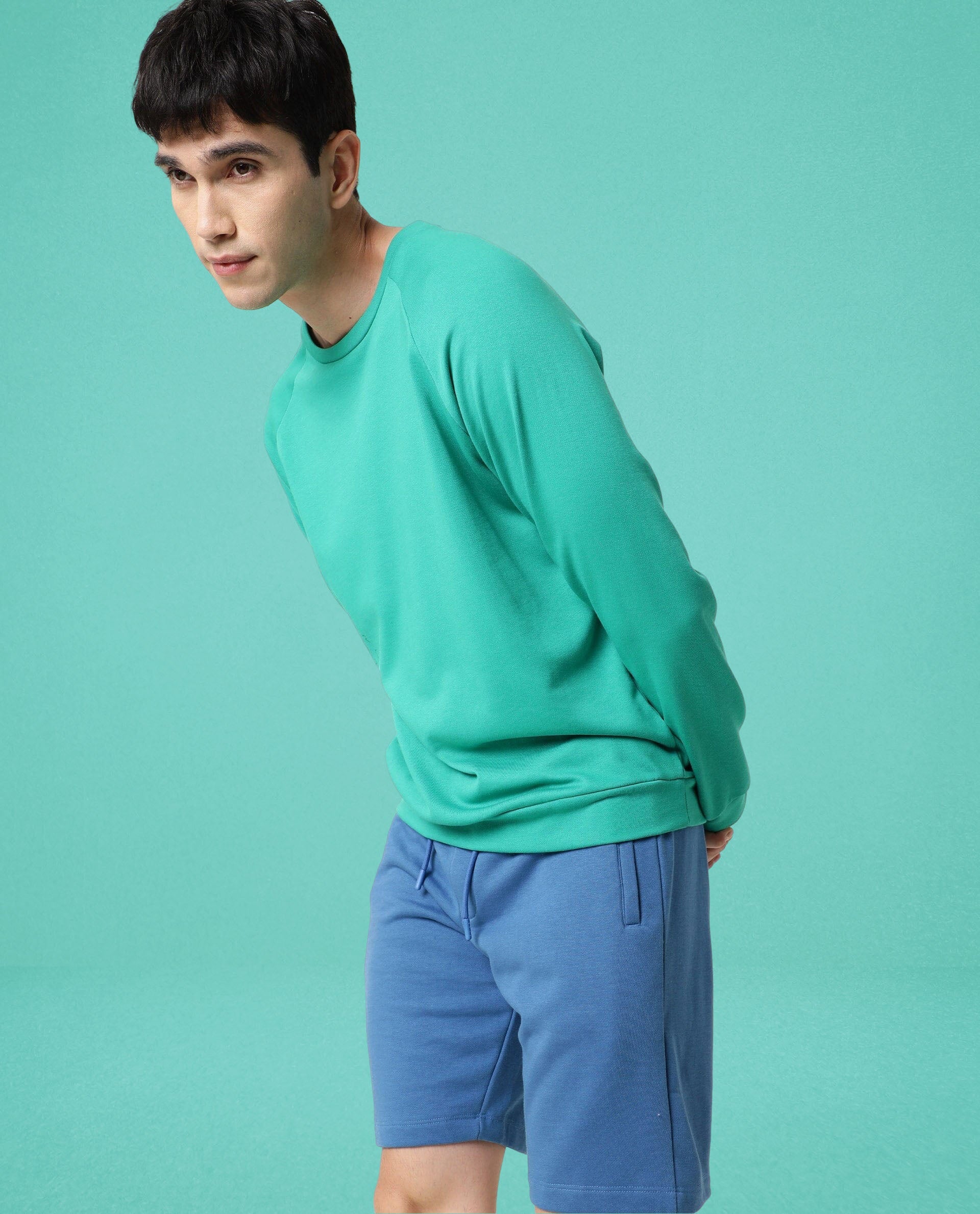 Rare Rabbit Articale Men's Arum Emerald Green Cotton Fabric Full Sleeves Solid Sweatshirt